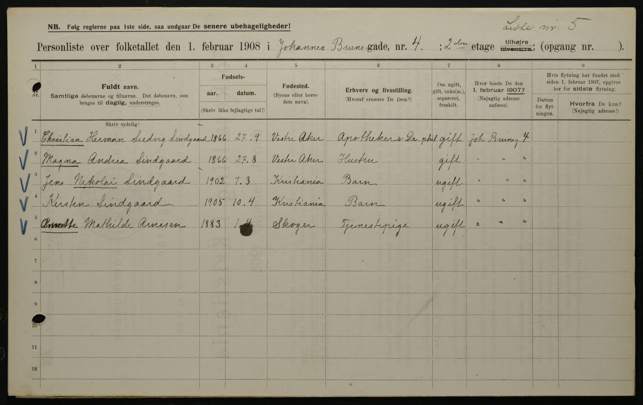 OBA, Kommunal folketelling 1.2.1908 for Kristiania kjøpstad, 1908, s. 42048