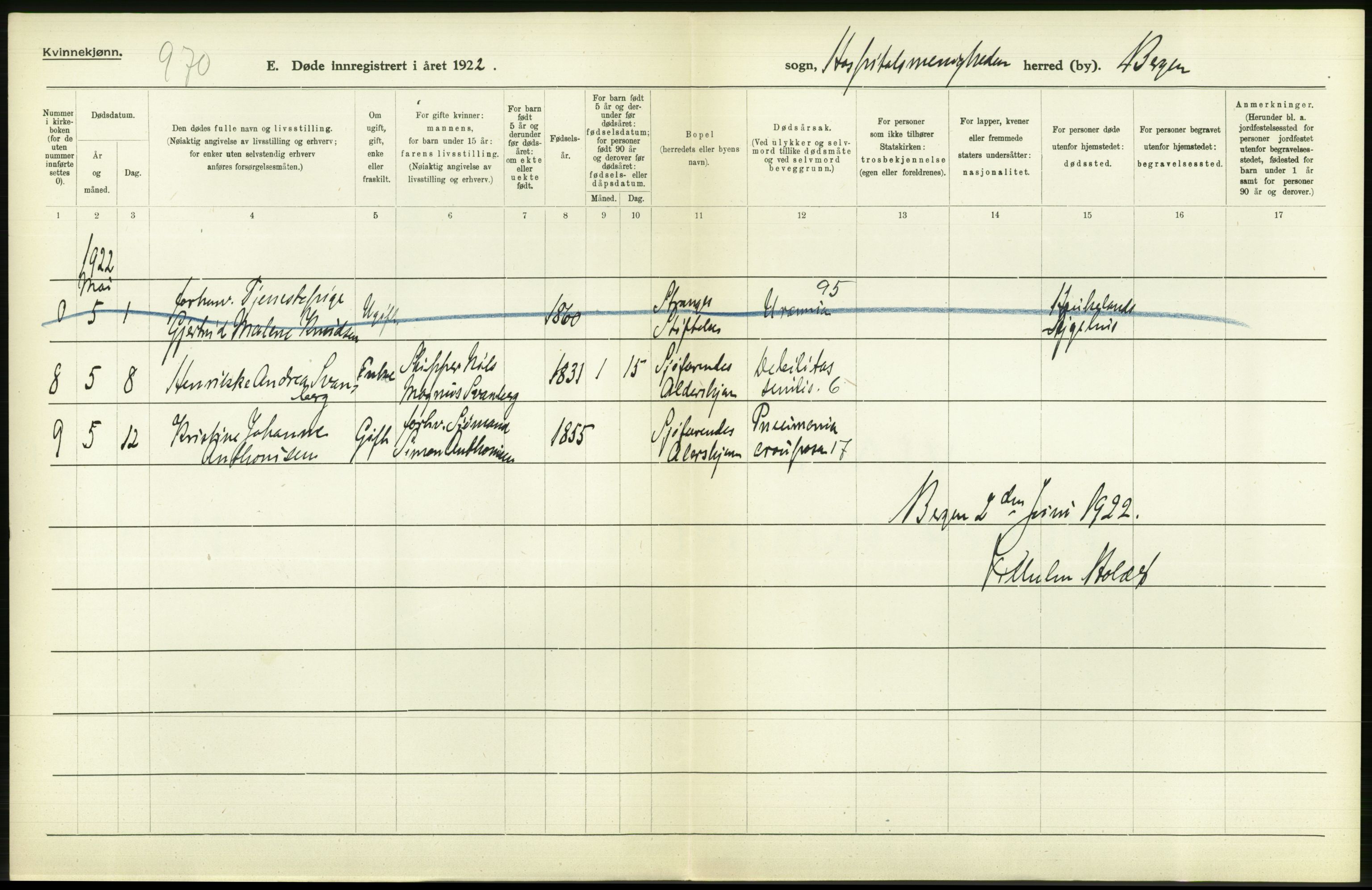 Statistisk sentralbyrå, Sosiodemografiske emner, Befolkning, AV/RA-S-2228/D/Df/Dfc/Dfcb/L0030: Bergen: Gifte, døde, dødfødte., 1922, s. 430