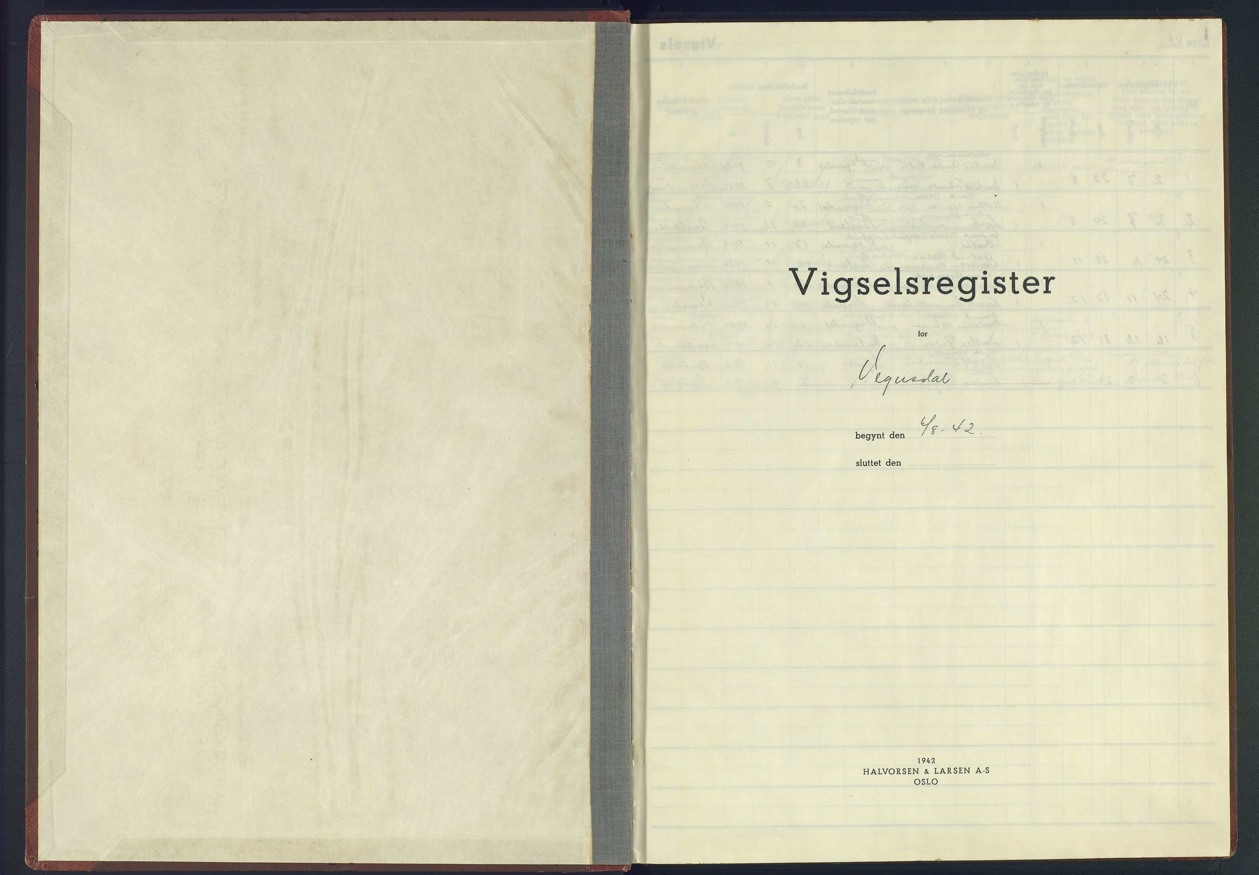 Herefoss sokneprestkontor, SAK/1111-0019/J/Jb/L0006: Vigselsregister nr. II.6.6, 1942-1945