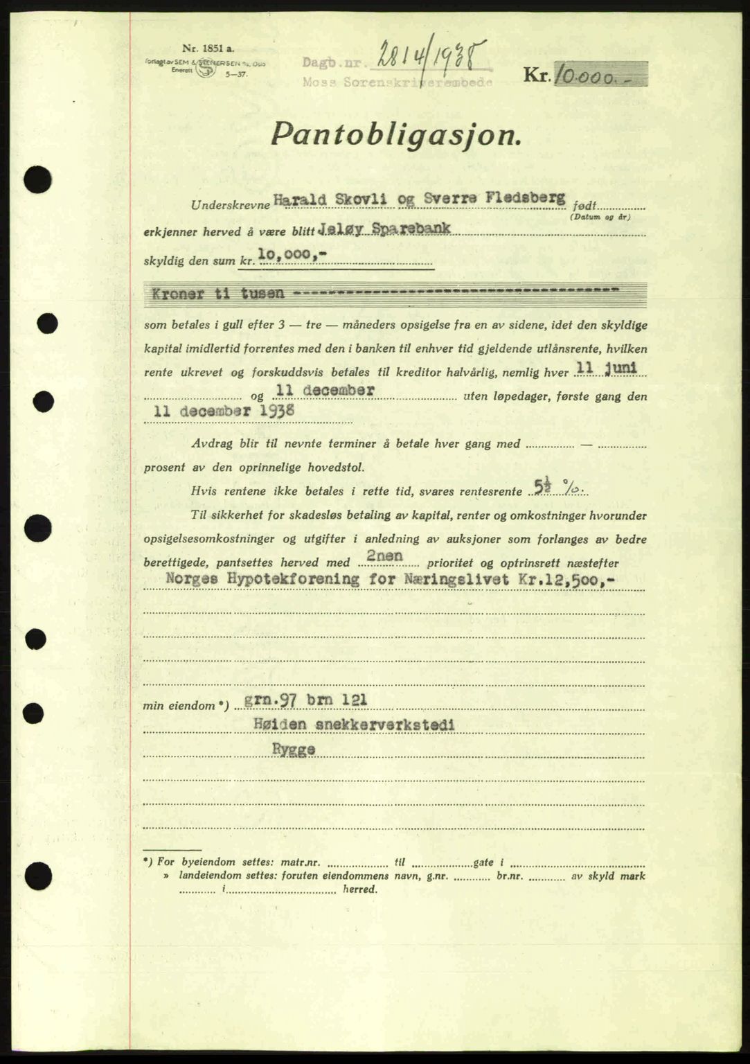 Moss sorenskriveri, SAO/A-10168: Pantebok nr. B6, 1938-1938, Dagboknr: 2814/1938