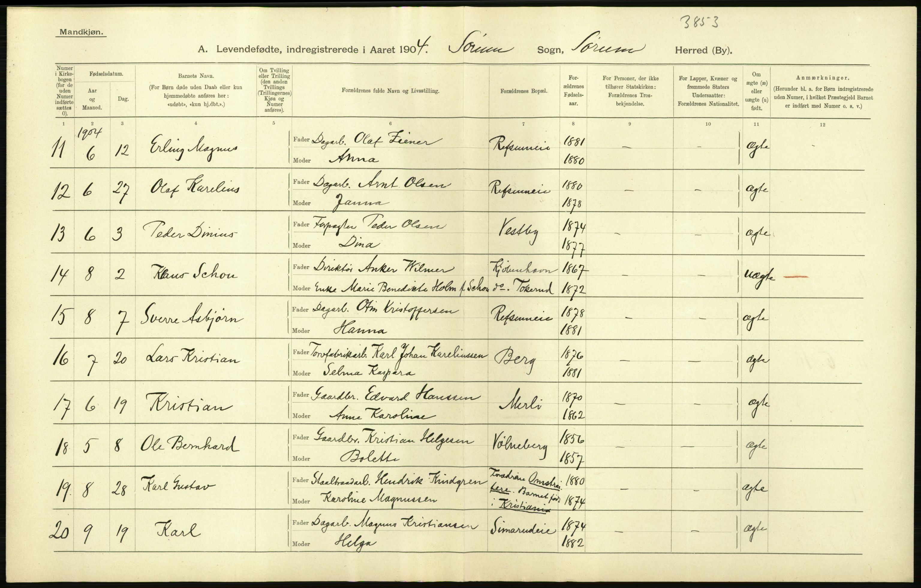 Statistisk sentralbyrå, Sosiodemografiske emner, Befolkning, AV/RA-S-2228/D/Df/Dfa/Dfab/L0002: Akershus amt: Fødte, gifte, døde, 1904, s. 70