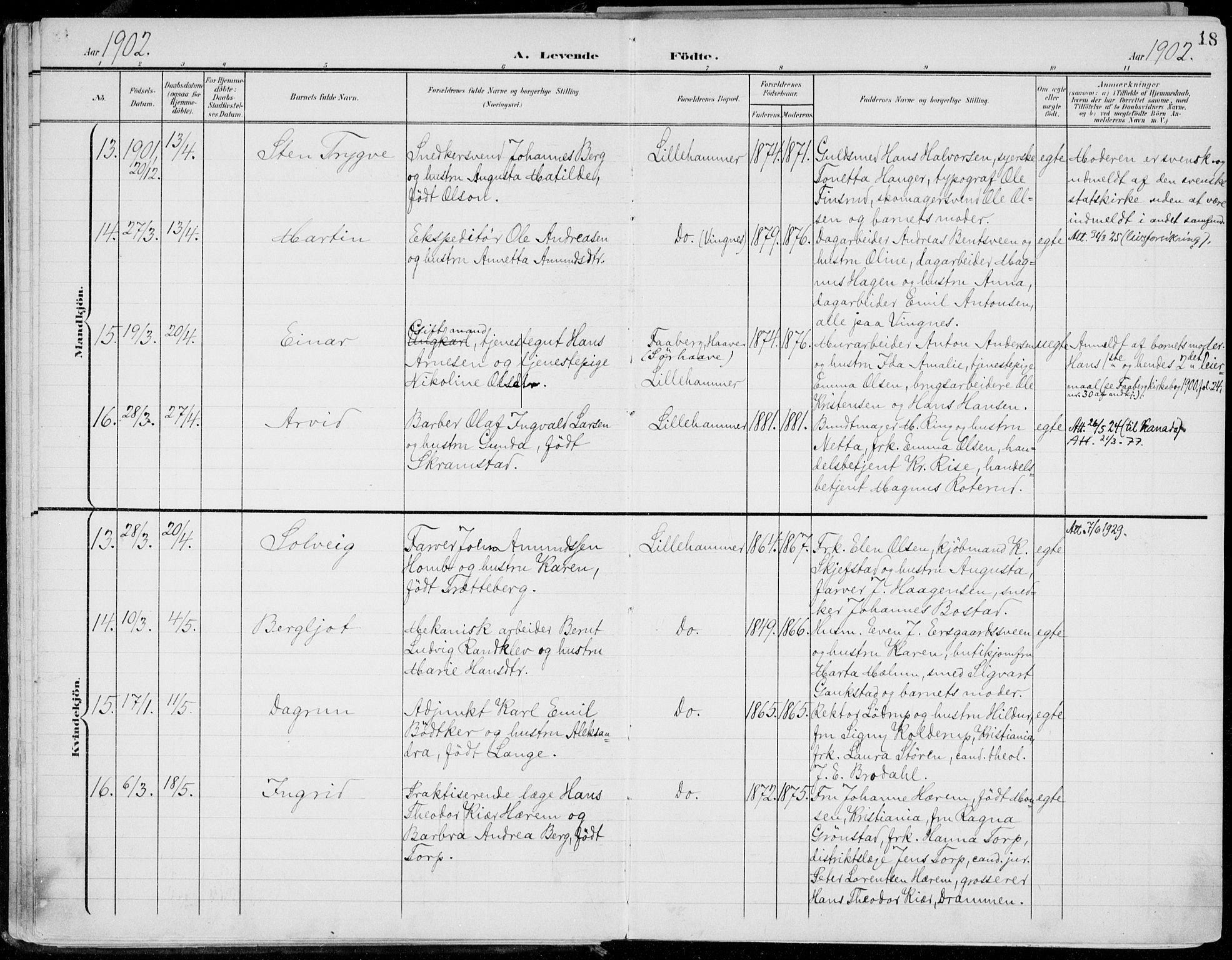 Lillehammer prestekontor, AV/SAH-PREST-088/H/Ha/Haa/L0001: Ministerialbok nr. 1, 1901-1916, s. 18