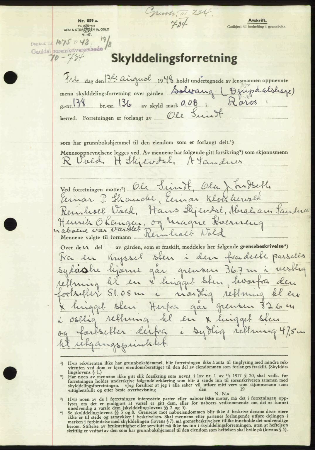 Gauldal sorenskriveri, SAT/A-0014/1/2/2C: Pantebok nr. A6, 1948-1948, Dagboknr: 1075/1948