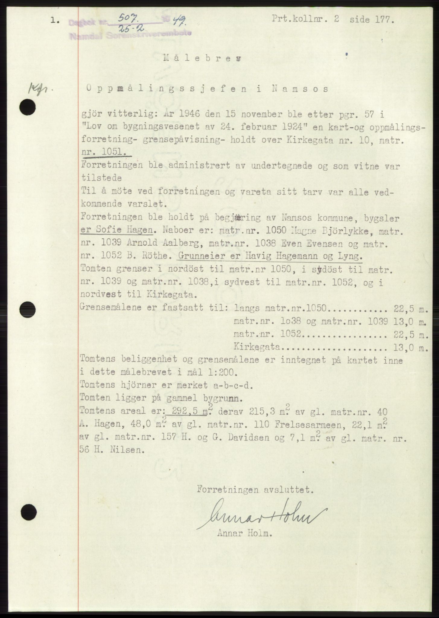 Namdal sorenskriveri, SAT/A-4133/1/2/2C: Pantebok nr. -, 1946-1947, Dagboknr: 507/1947
