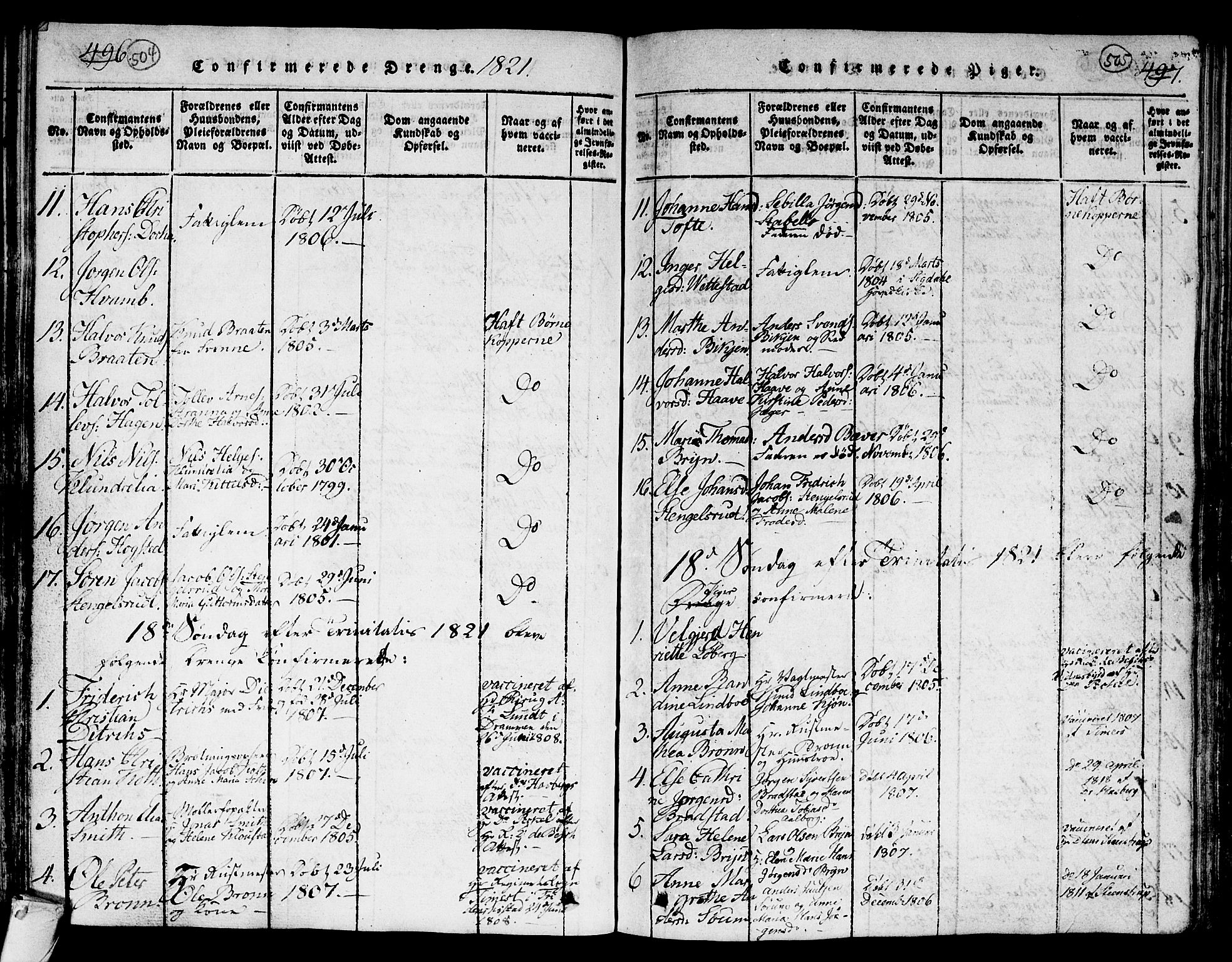 Kongsberg kirkebøker, SAKO/A-22/G/Ga/L0001: Klokkerbok nr. 1, 1816-1839, s. 504-505