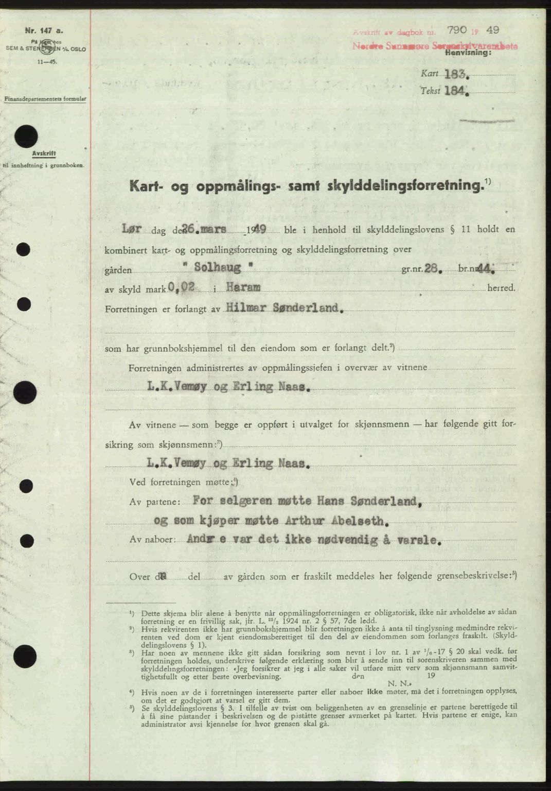 Nordre Sunnmøre sorenskriveri, SAT/A-0006/1/2/2C/2Ca: Pantebok nr. A30, 1949-1949, Dagboknr: 790/1949