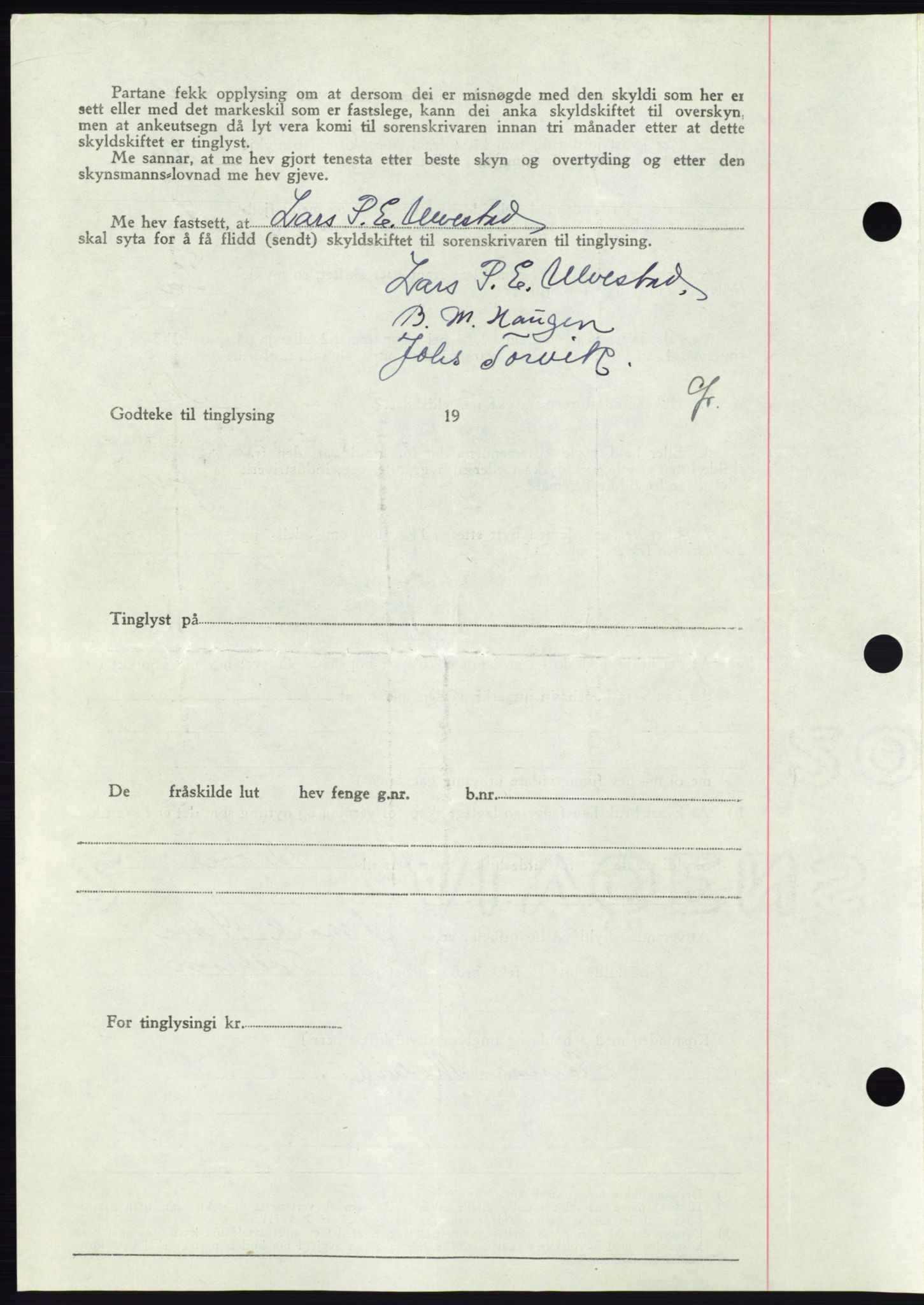 Søre Sunnmøre sorenskriveri, AV/SAT-A-4122/1/2/2C/L0077: Pantebok nr. 3A, 1945-1946, Dagboknr: 527/1945