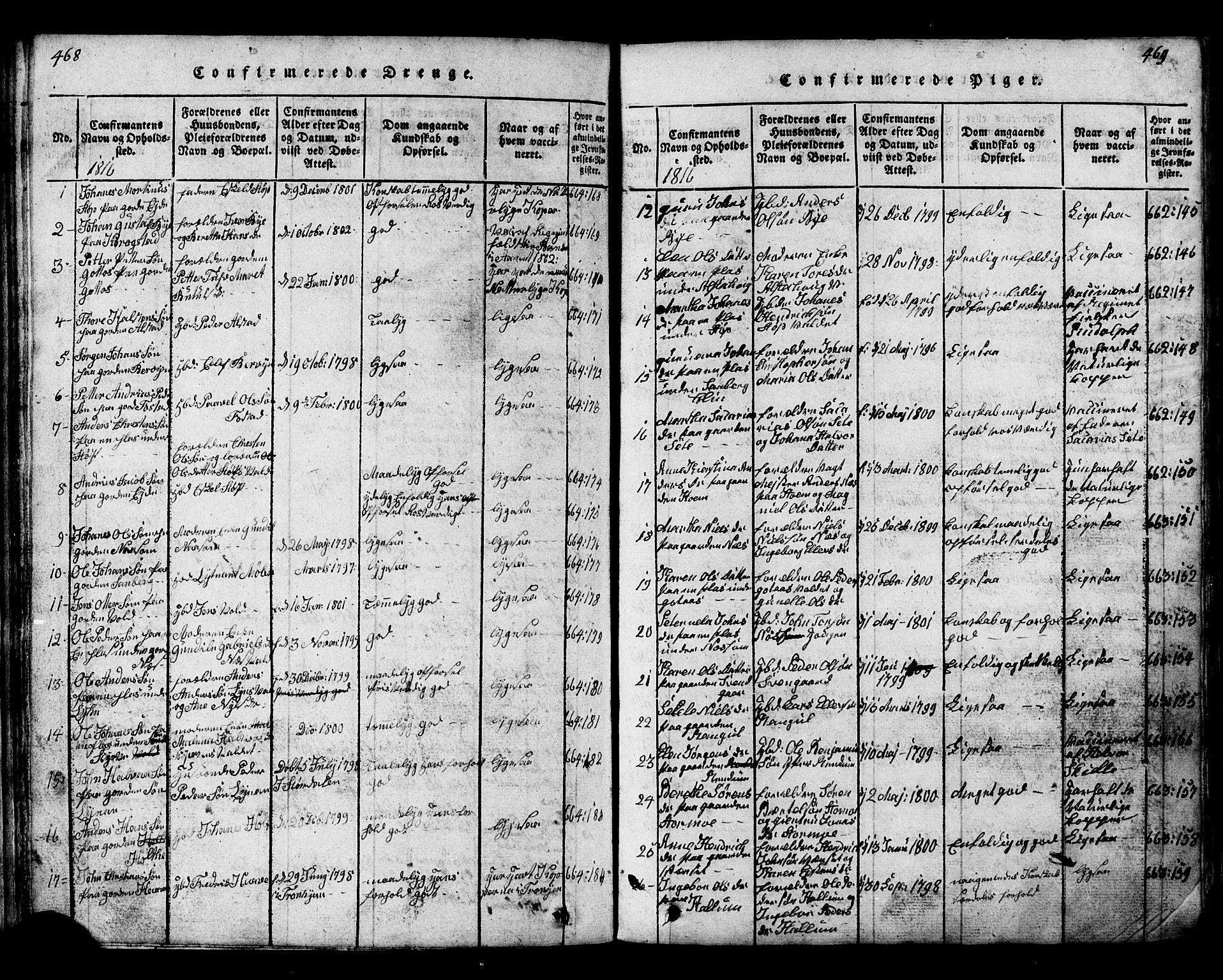 Ministerialprotokoller, klokkerbøker og fødselsregistre - Nord-Trøndelag, SAT/A-1458/717/L0169: Klokkerbok nr. 717C01, 1816-1834, s. 468-469