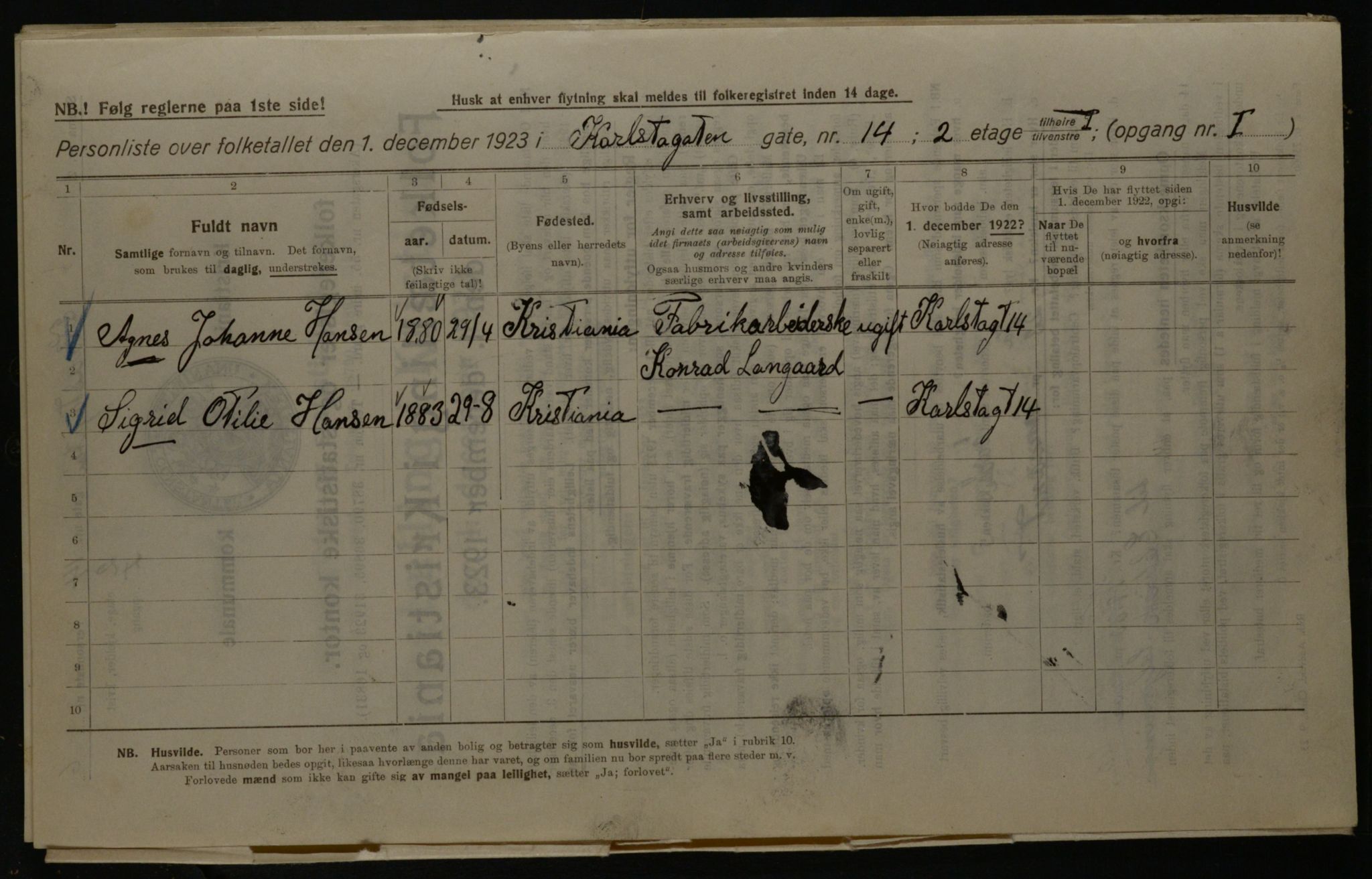 OBA, Kommunal folketelling 1.12.1923 for Kristiania, 1923, s. 54933