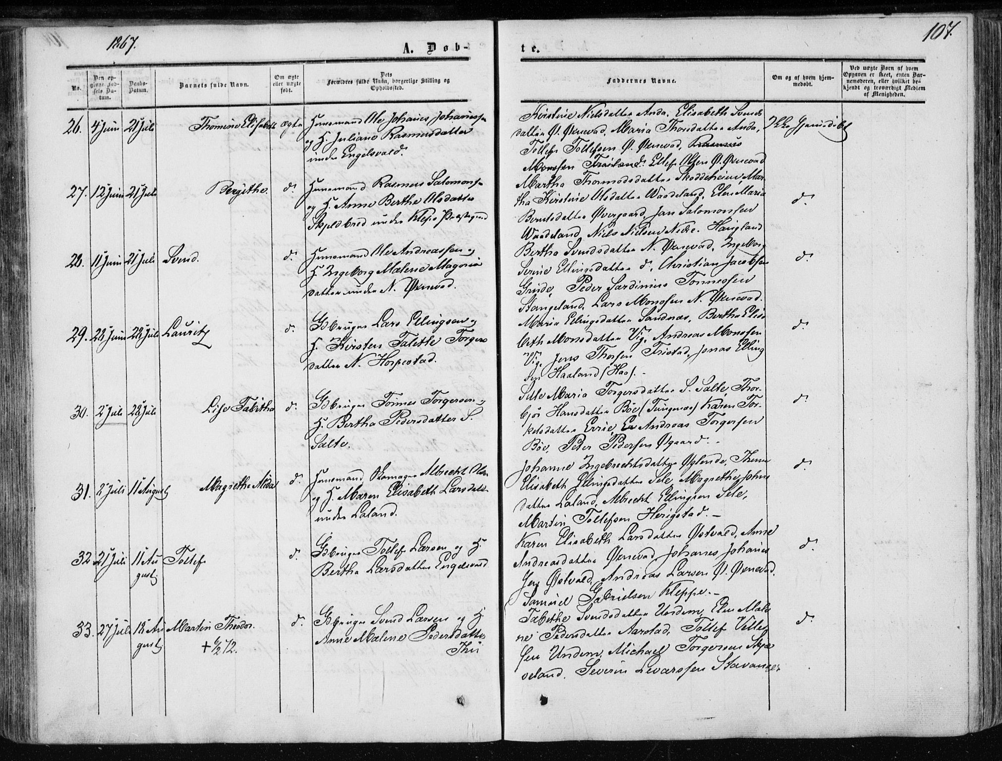 Klepp sokneprestkontor, AV/SAST-A-101803/001/3/30BA/L0005: Ministerialbok nr. A 5, 1853-1870, s. 107
