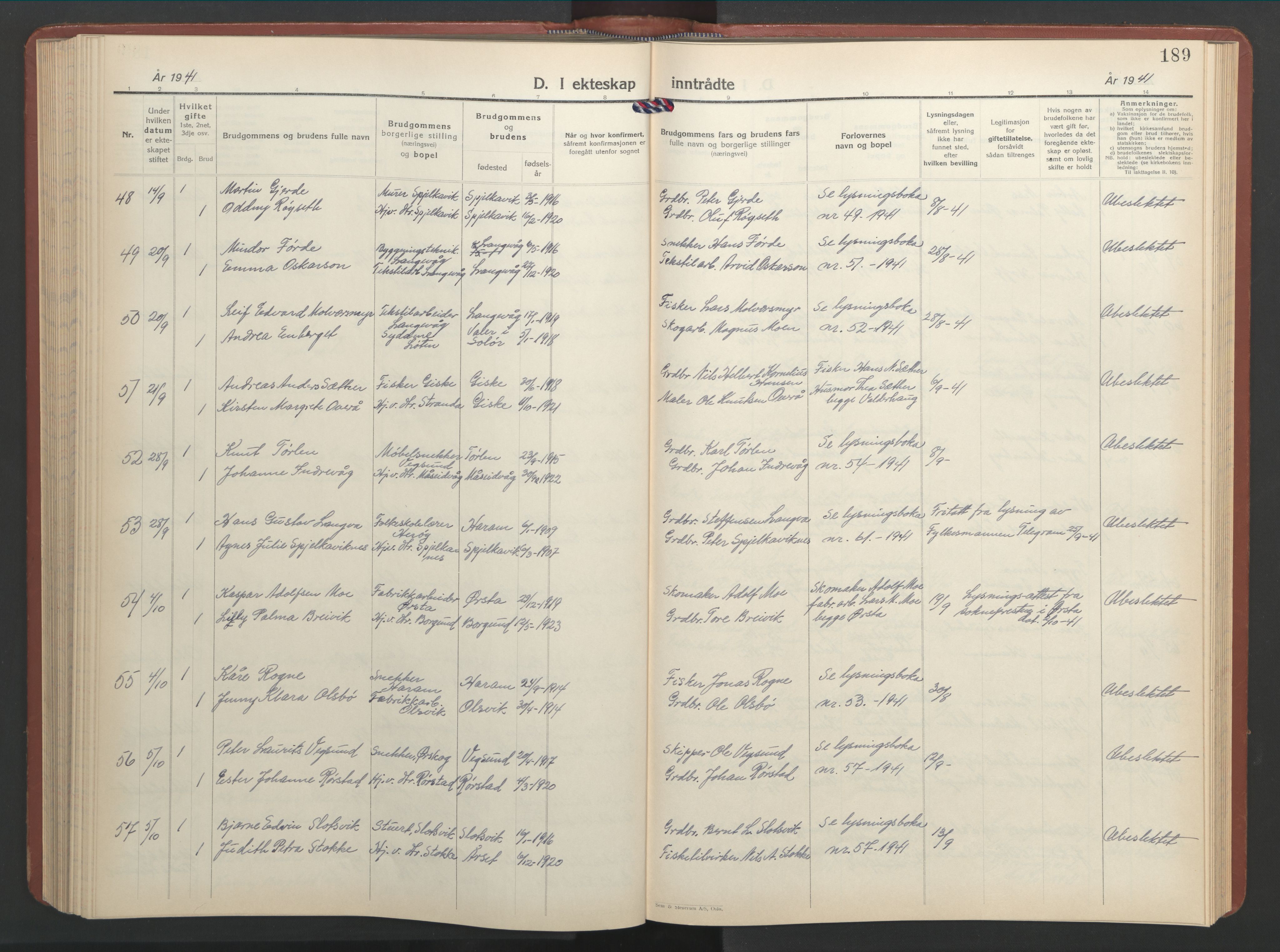 Ministerialprotokoller, klokkerbøker og fødselsregistre - Møre og Romsdal, SAT/A-1454/528/L0437: Klokkerbok nr. 528C18, 1939-1948, s. 189