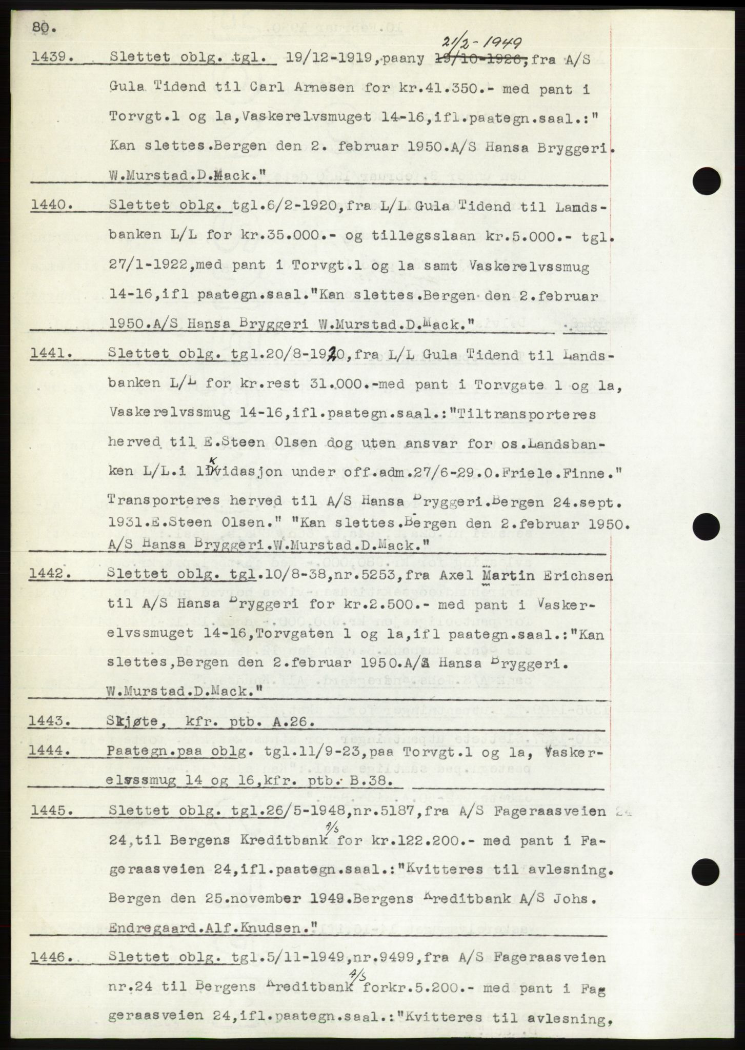Byfogd og Byskriver i Bergen, SAB/A-3401/03: Pantebok nr. C 38, 1949-1950, Dagboknr: 1439/1950