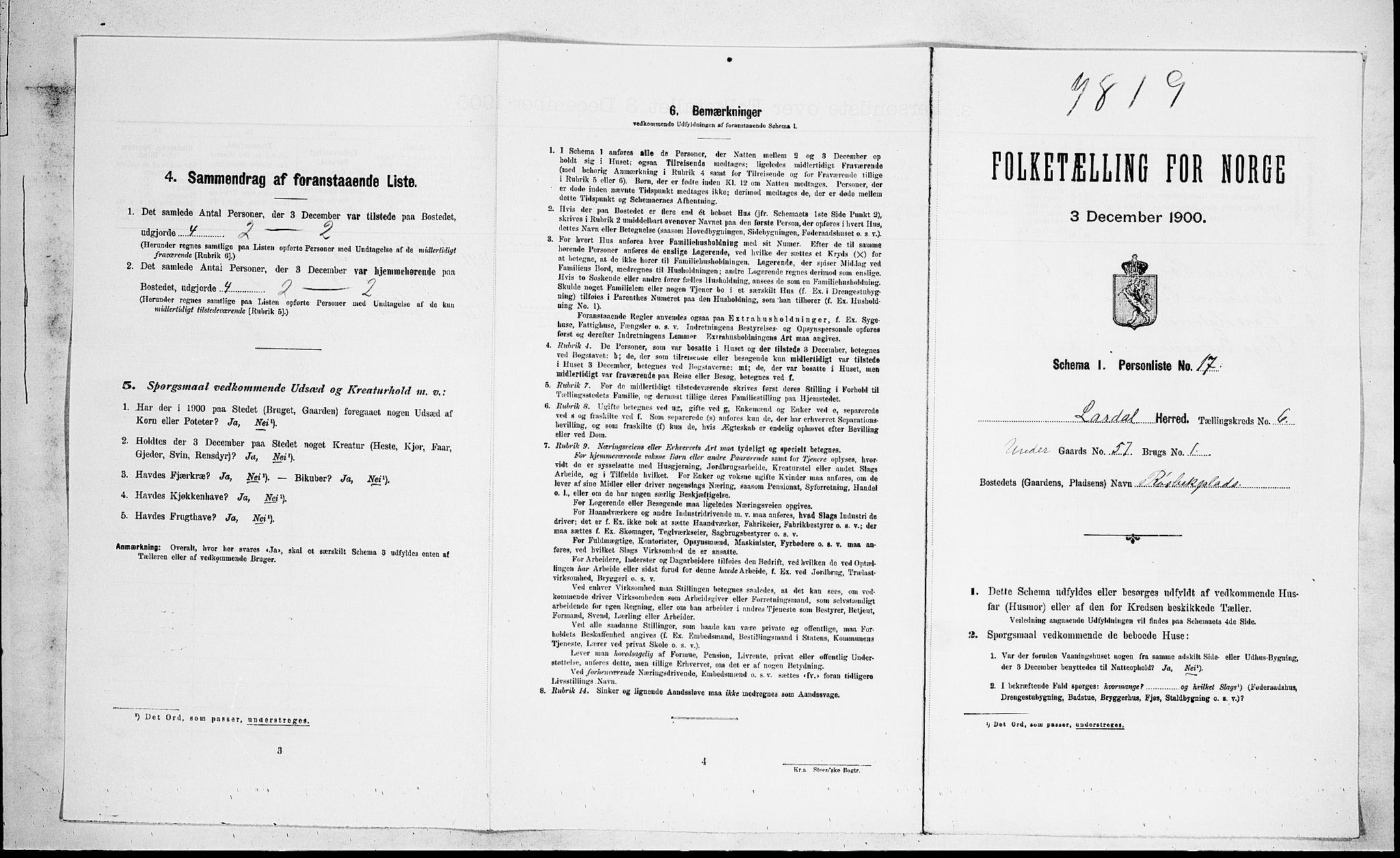 RA, Folketelling 1900 for 0728 Lardal herred, 1900, s. 839