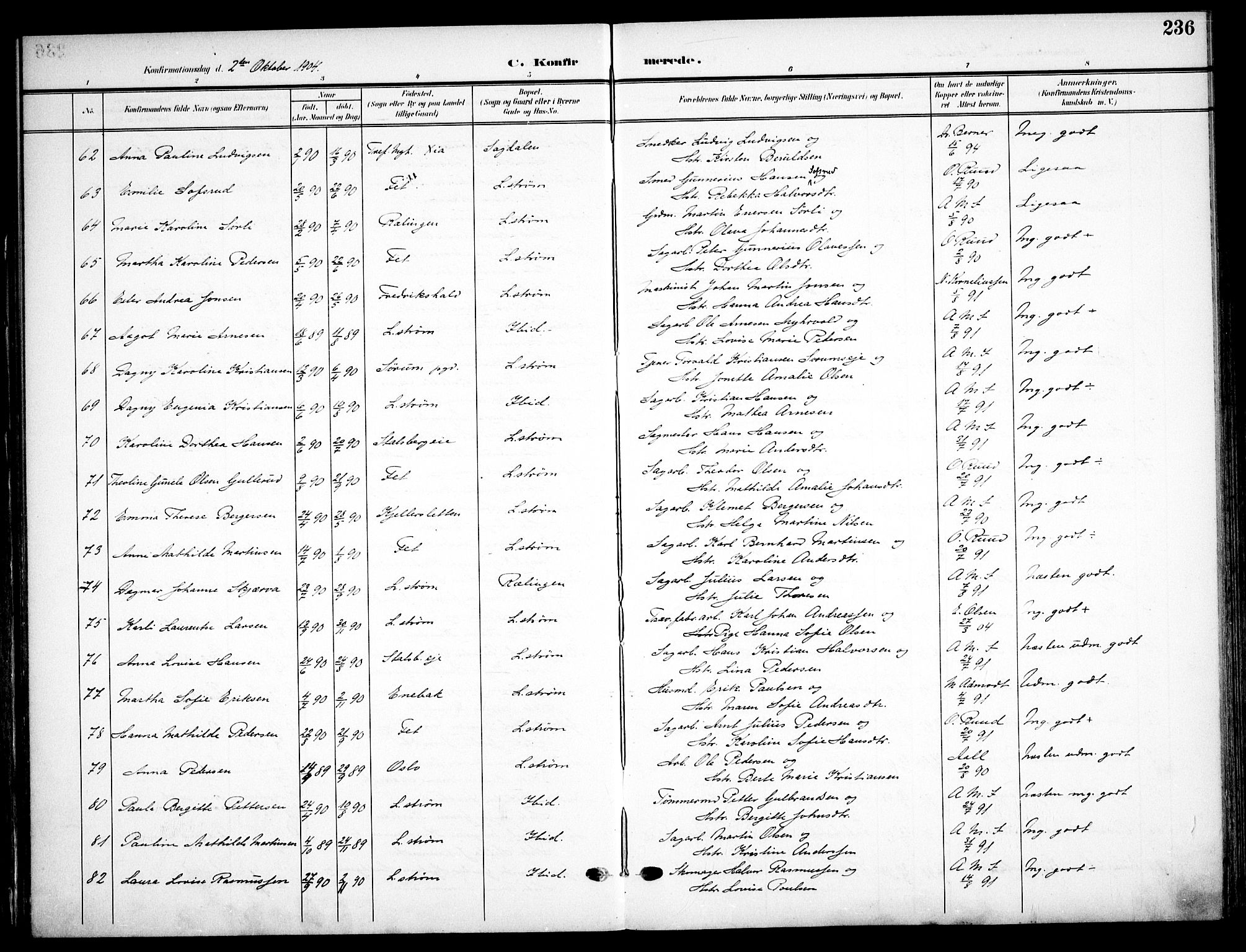 Skedsmo prestekontor Kirkebøker, AV/SAO-A-10033a/F/Fa/L0015: Ministerialbok nr. I 15, 1902-1917, s. 236