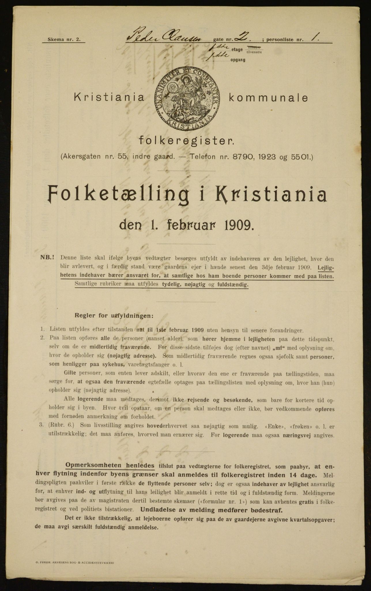 OBA, Kommunal folketelling 1.2.1909 for Kristiania kjøpstad, 1909, s. 71335