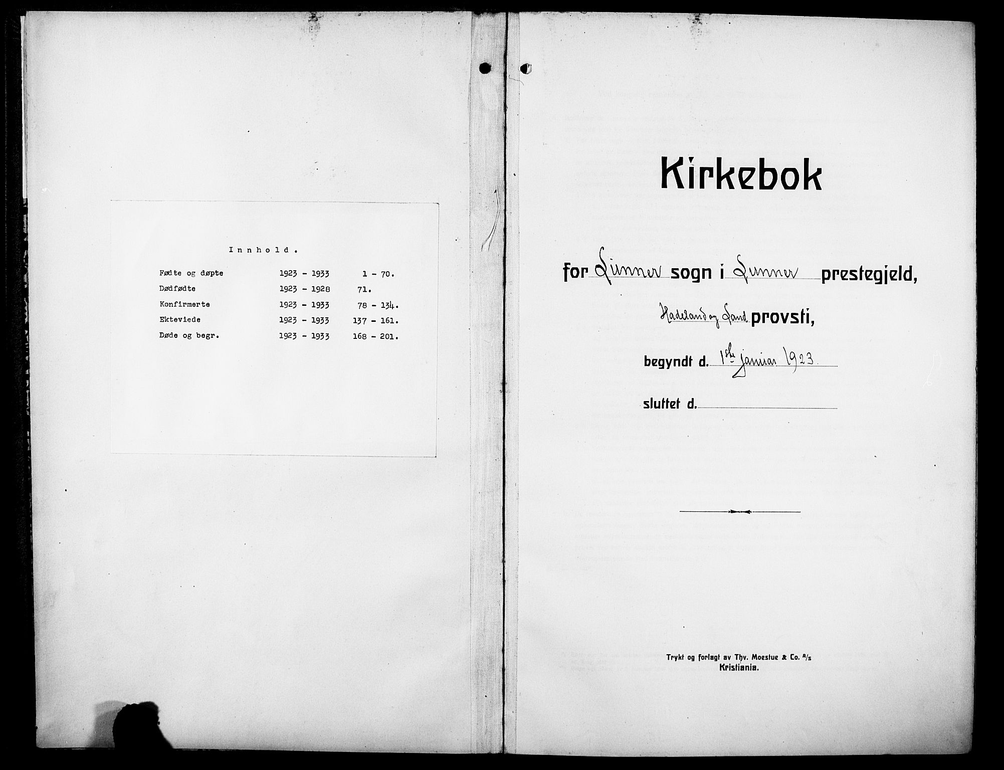Lunner prestekontor, SAH/PREST-118/H/Ha/Hab/L0002: Klokkerbok nr. 2, 1923-1933