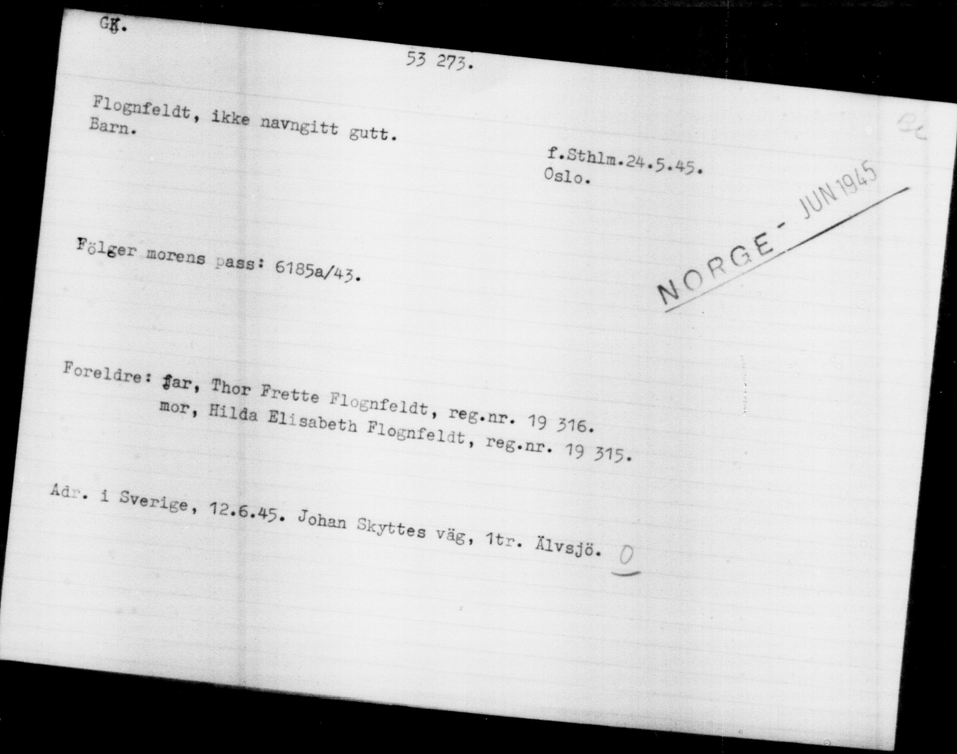 Utenriksstasjonene, Legasjonen i Stockholm, Flyktningkontoret, AV/RA-S-6753/V/Va/L0019: Kjesäterkartoteket, flyktninger med registreringsnr. 49600-55060, 1940-1945, s. 2734