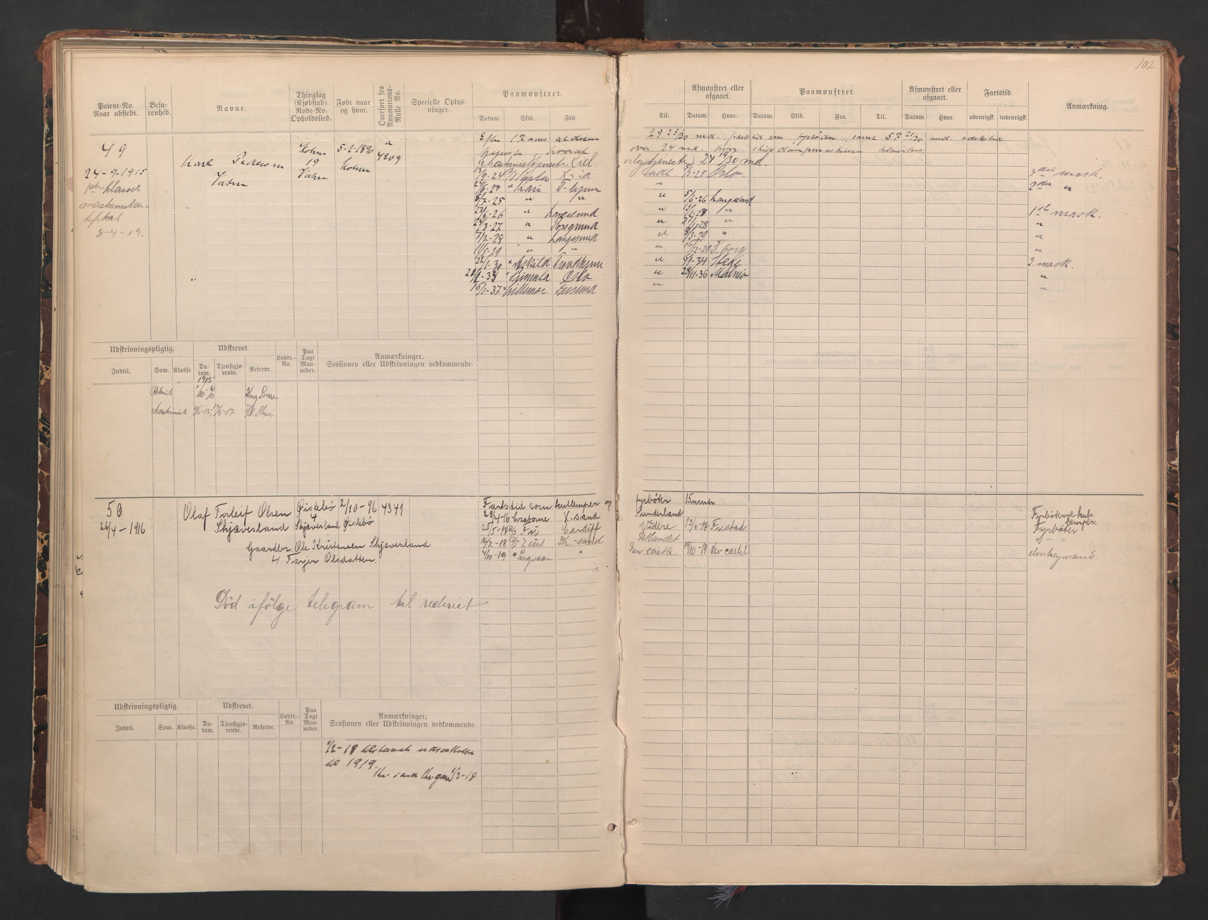 Mandal mønstringskrets, AV/SAK-2031-0016/F/Fa/L0008: Annotasjonsrulle nr 1-3, hovedrulle nr 1-122, maskinister og fyrbøtere, med register, Y-18, 1883-1948, s. 55