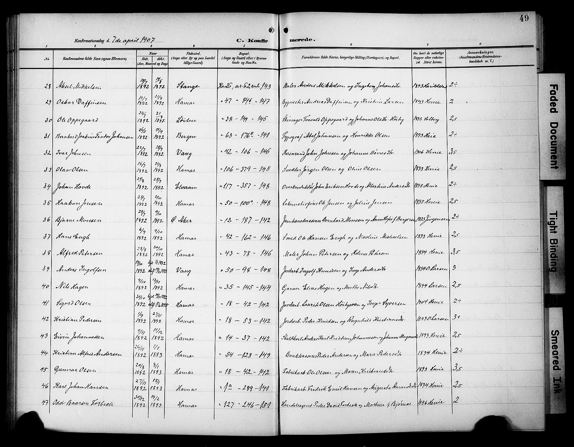 Hamar prestekontor, AV/SAH-DOMPH-002/H/Ha/Hab/L0002: Klokkerbok nr. 2, 1899-1929, s. 49