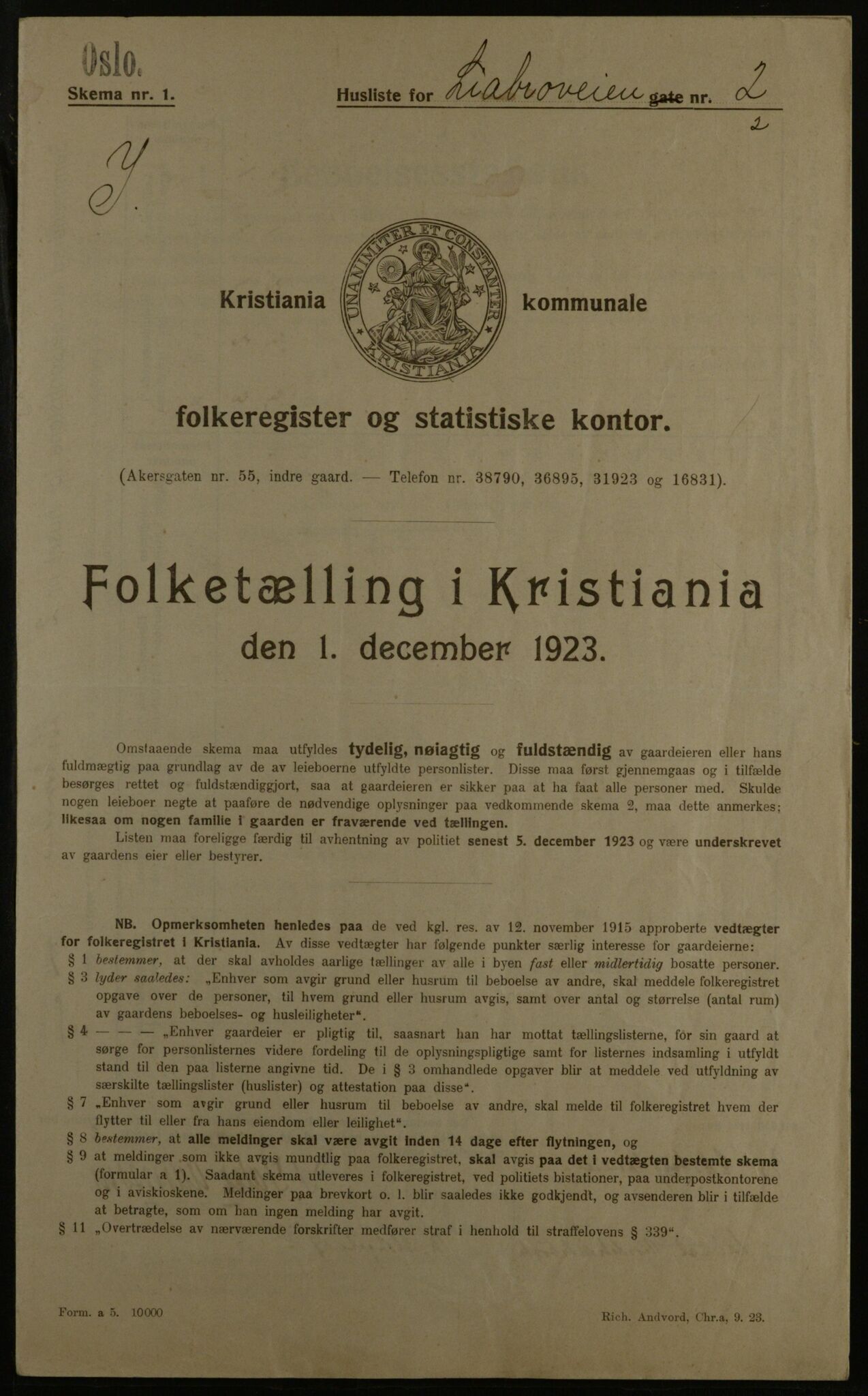 OBA, Kommunal folketelling 1.12.1923 for Kristiania, 1923, s. 64279