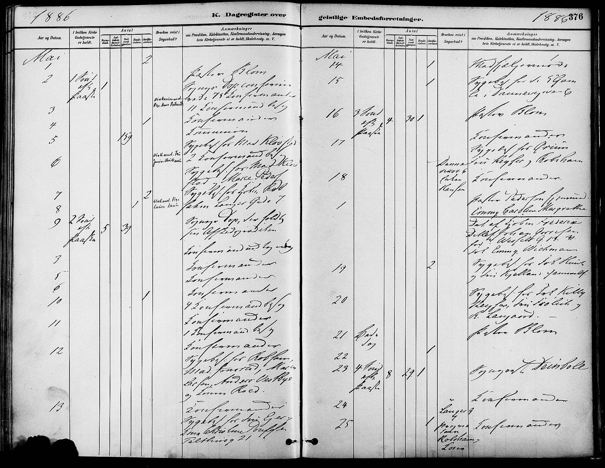 Gamle Aker prestekontor Kirkebøker, AV/SAO-A-10617a/F/L0007: Ministerialbok nr. 7, 1882-1890, s. 376