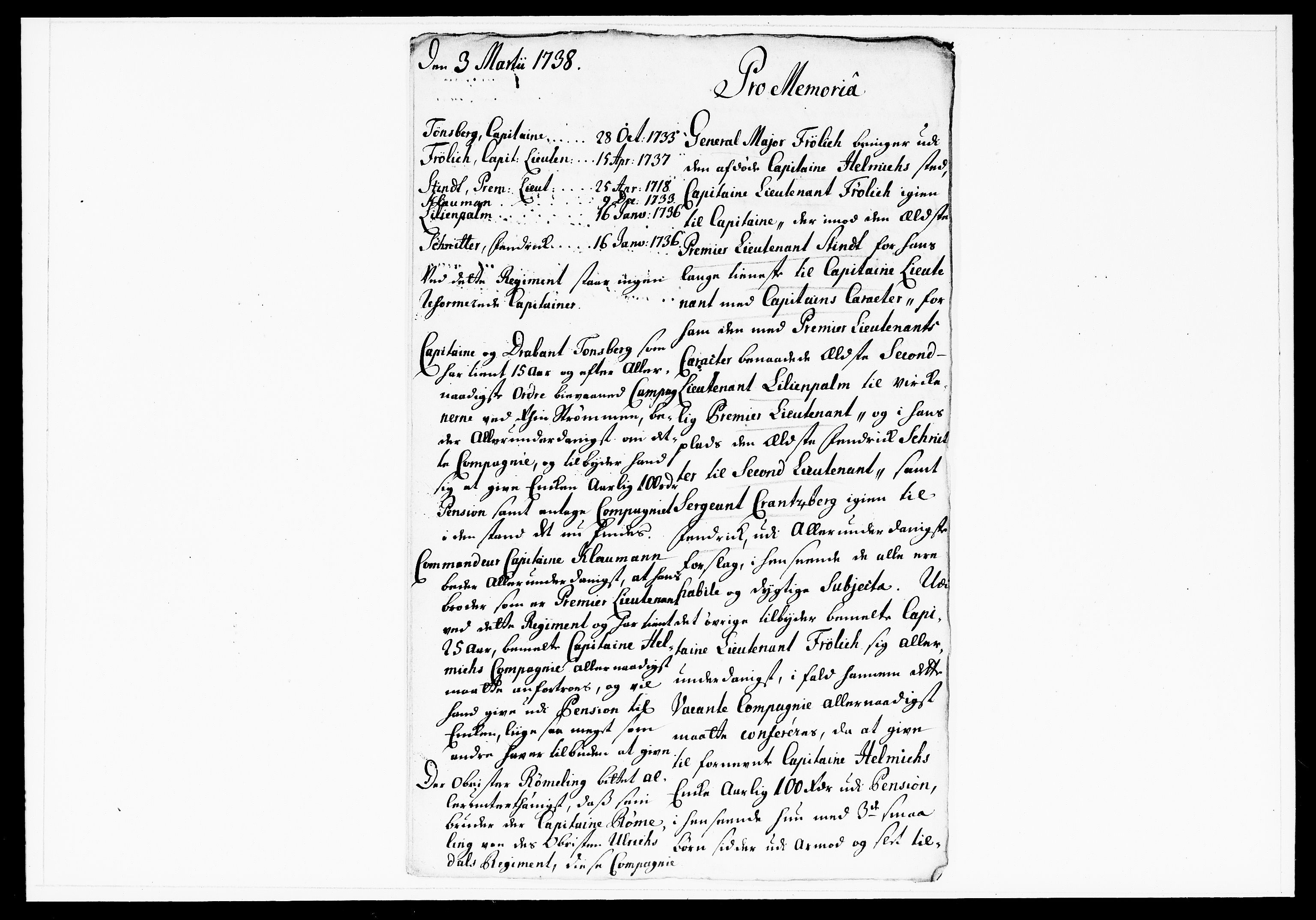 Krigskollegiet, Krigskancelliet, DRA/A-0006/-/1143-1150: Refererede sager, 1738, s. 101