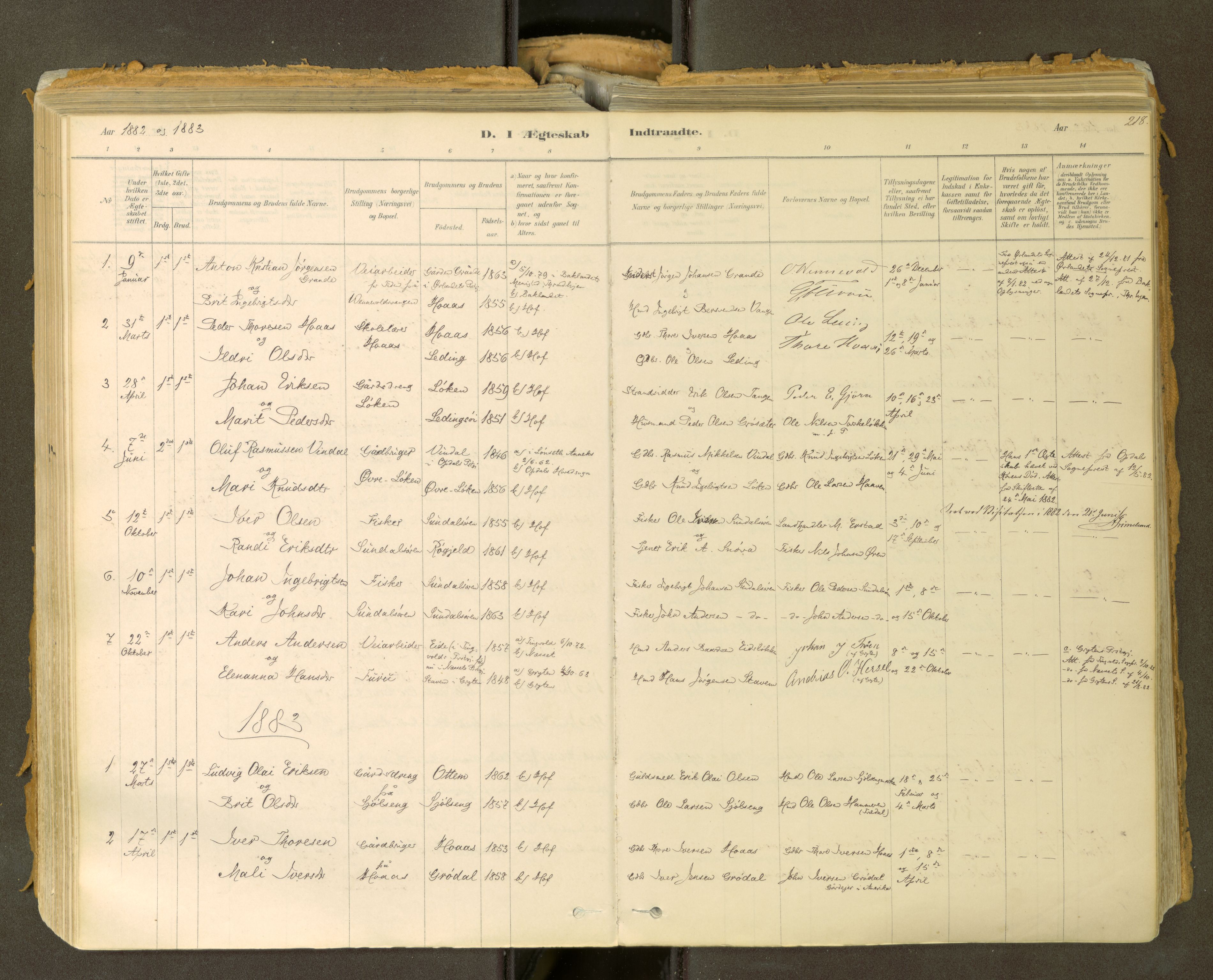 Sunndal sokneprestkontor, SAT/A-1085/1/I/I1/I1a: Ministerialbok nr. 2, 1877-1914, s. 218