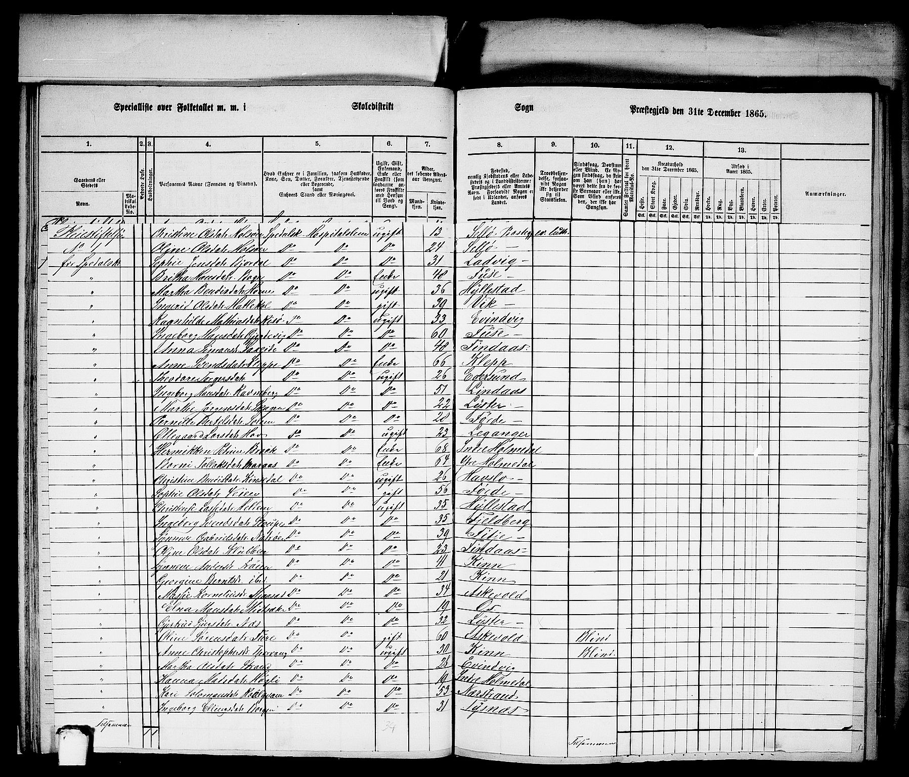 RA, Folketelling 1865 for 1281L Bergen Landdistrikt, Domkirkens landsokn og Korskirkens landsokn, 1865, s. 24