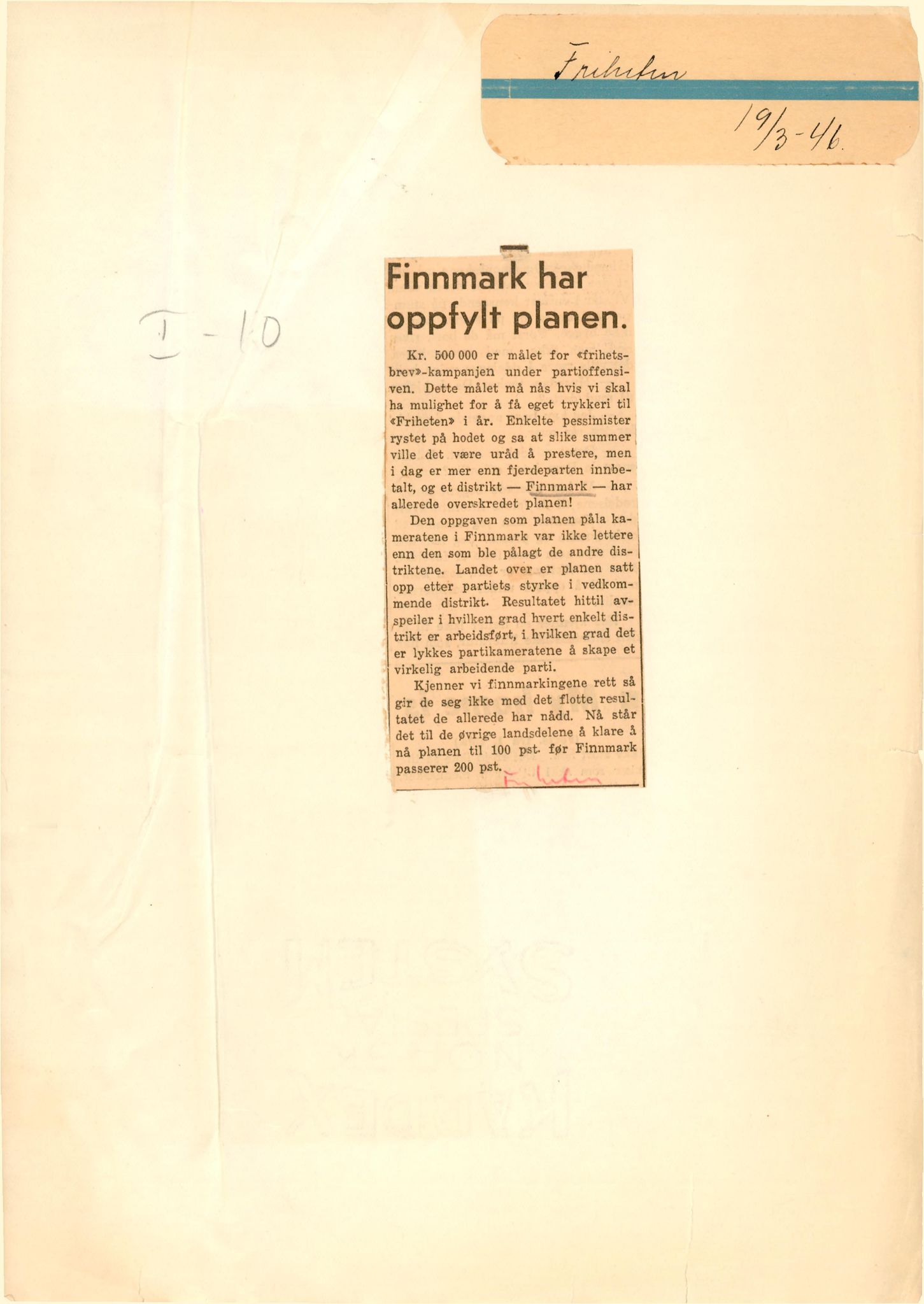 Finnmarkskontorets presse- og opplysningsarkiv , FMFB/A-1198/E/L0003/0010: I Nord-Troms og Finnmark - generelt  / Planer, 1945-1948