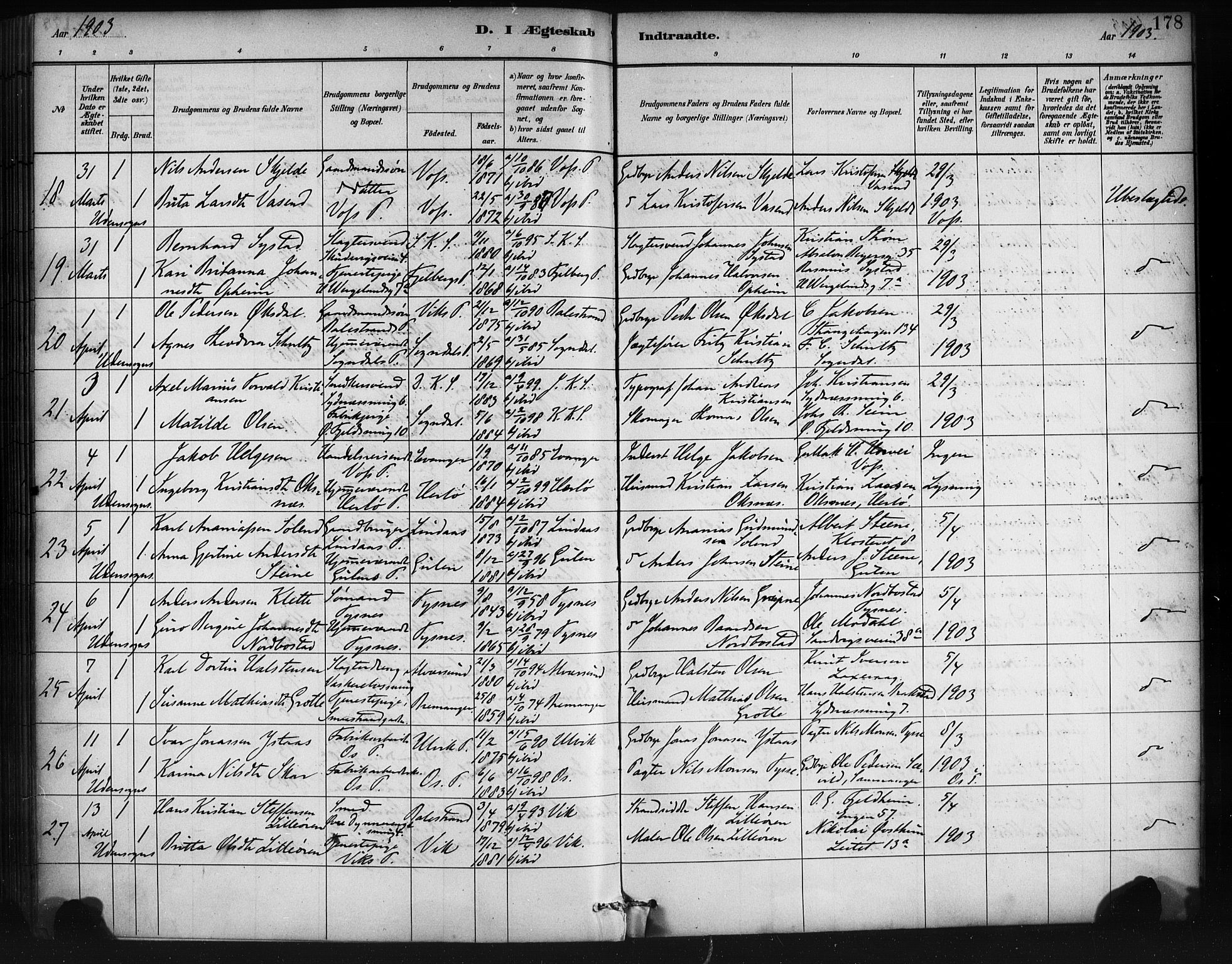 Korskirken sokneprestembete, AV/SAB-A-76101/H/Haa/L0037: Ministerialbok nr. D 4, 1883-1904, s. 178