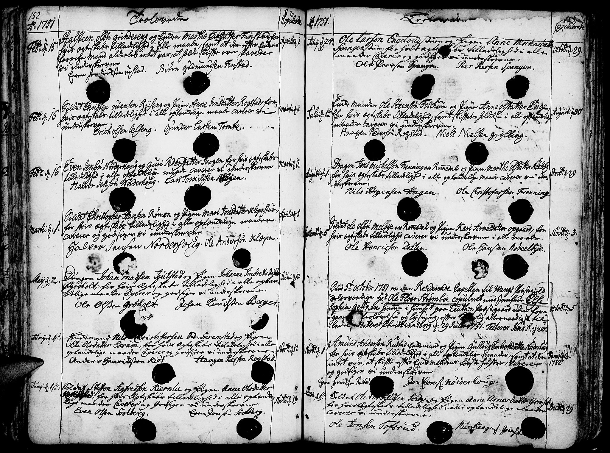 Løten prestekontor, AV/SAH-PREST-022/K/Ka/L0002: Ministerialbok nr. 2, 1731-1772, s. 152-153