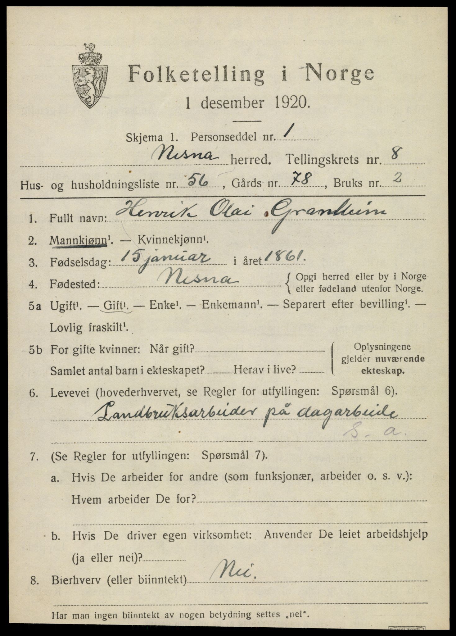 SAT, Folketelling 1920 for 1828 Nesna herred, 1920, s. 7185