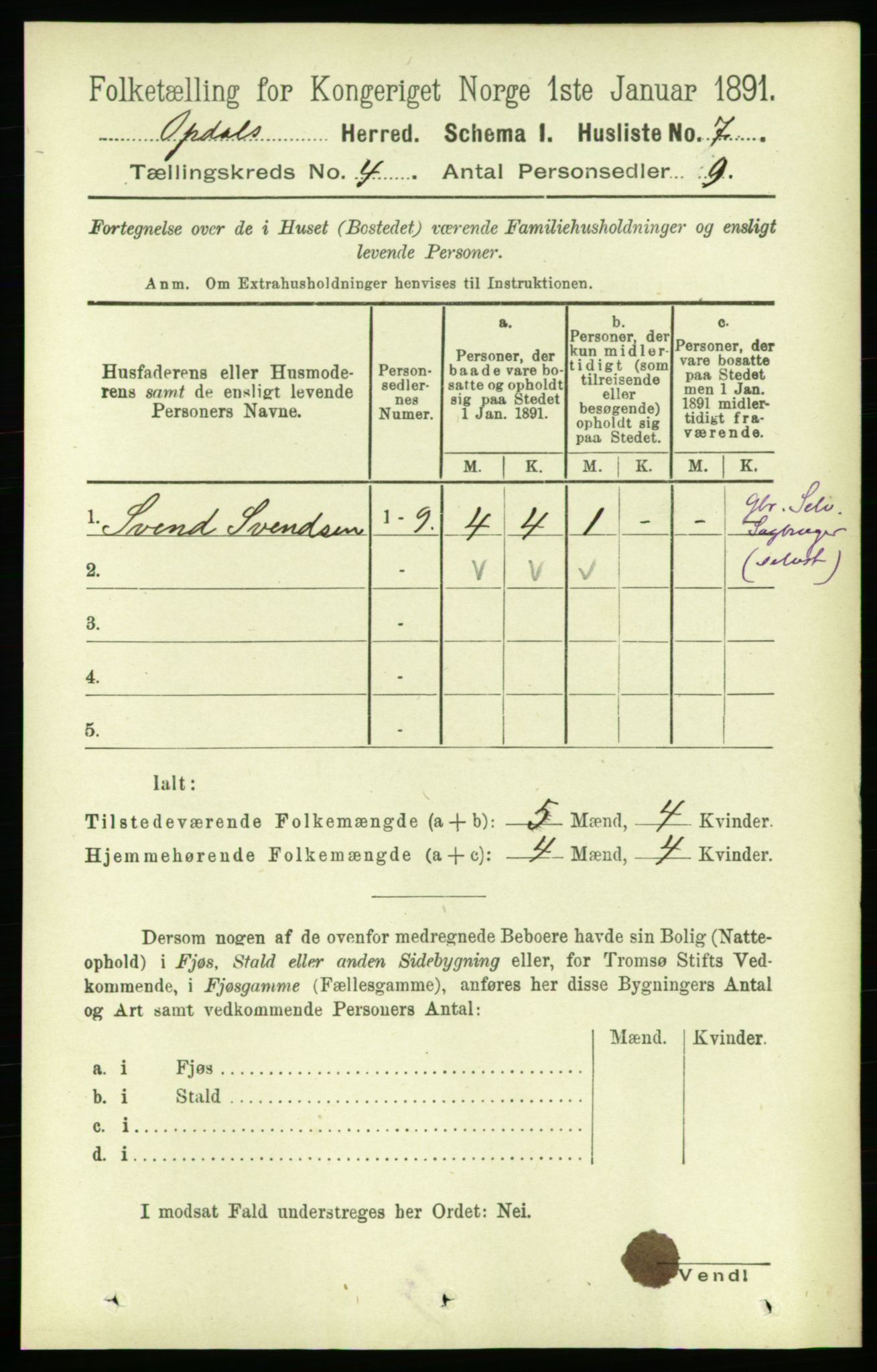 RA, Folketelling 1891 for 1634 Oppdal herred, 1891, s. 1737