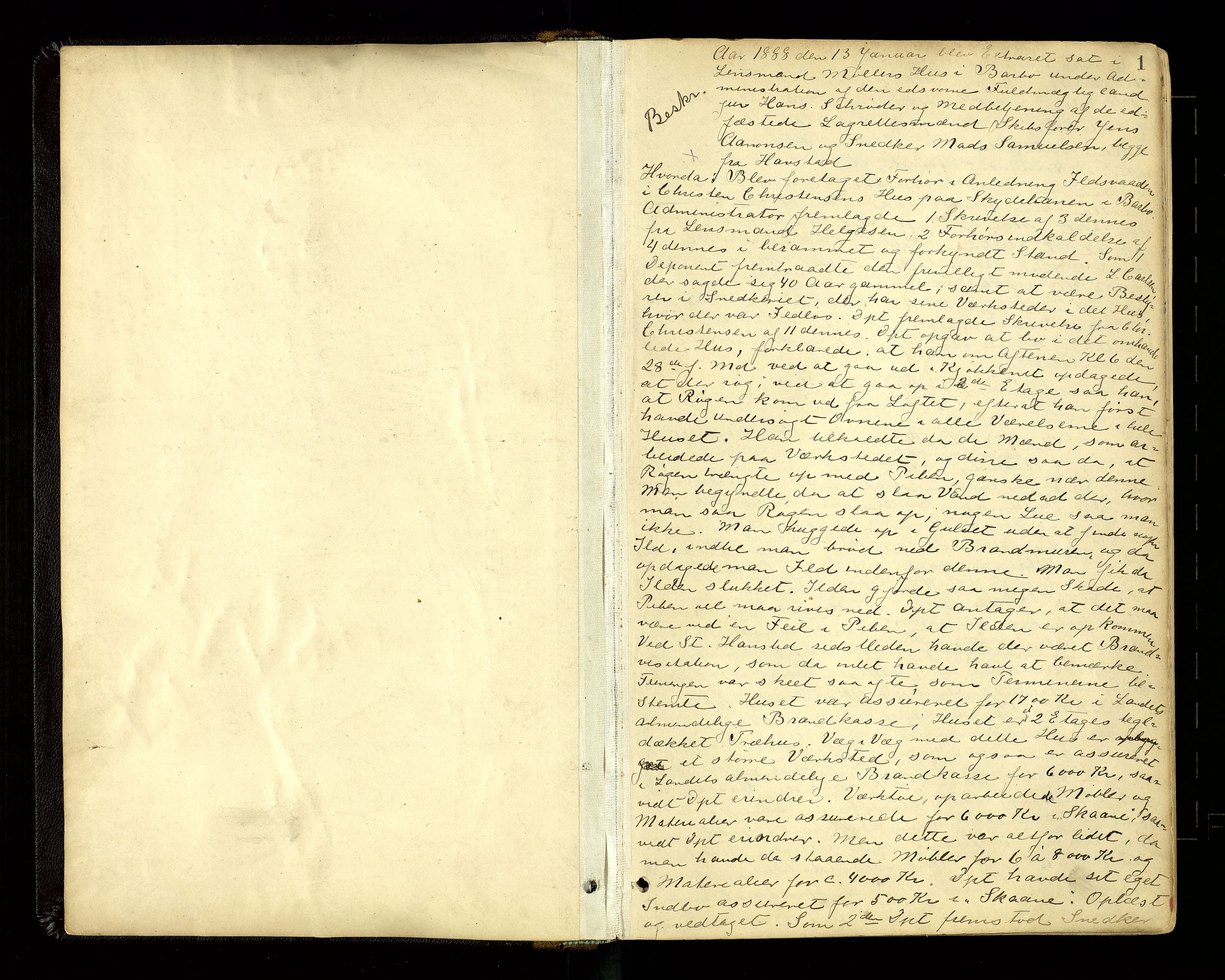 Nedenes sorenskriveri, SAK/1221-0006/F/Fb/L0007: Ekstrarettsprotokoll nr 7, 1888-1899, s. 1