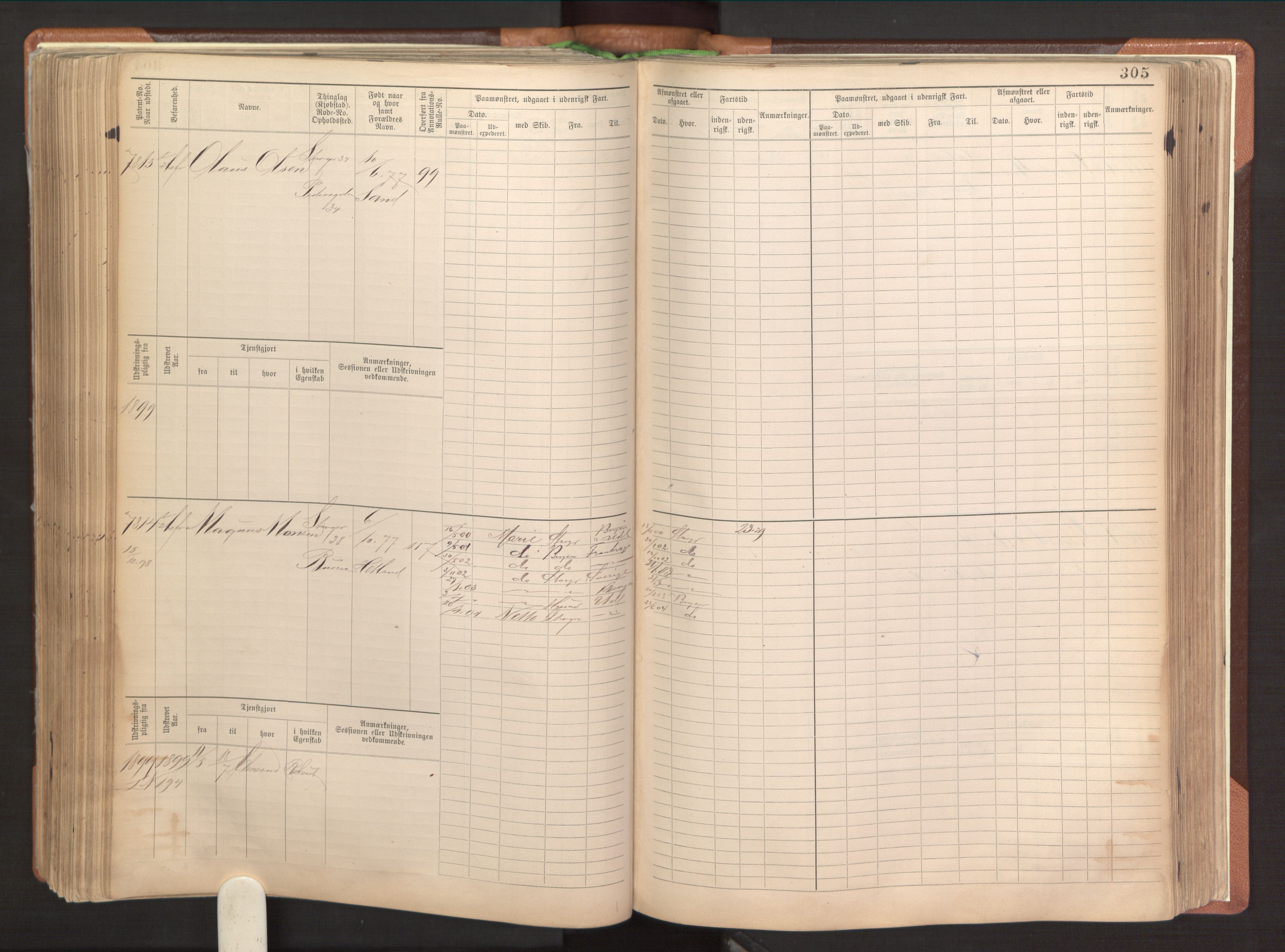 Stavanger sjømannskontor, SAST/A-102006/F/Fb/Fbb/L0022: Sjøfartshovedrulle patnentnr. 7205-8160 (dublett), 1894, s. 309