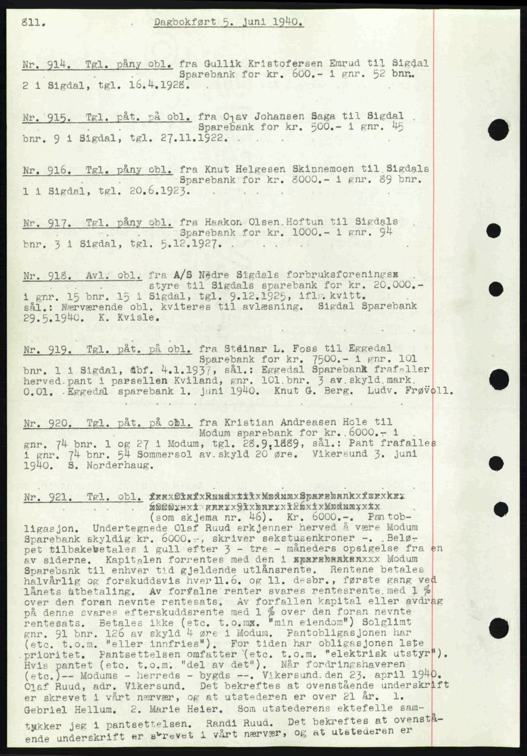 Eiker, Modum og Sigdal sorenskriveri, SAKO/A-123/G/Ga/Gab/L0041: Pantebok nr. A11, 1939-1940, Dagboknr: 914/1940
