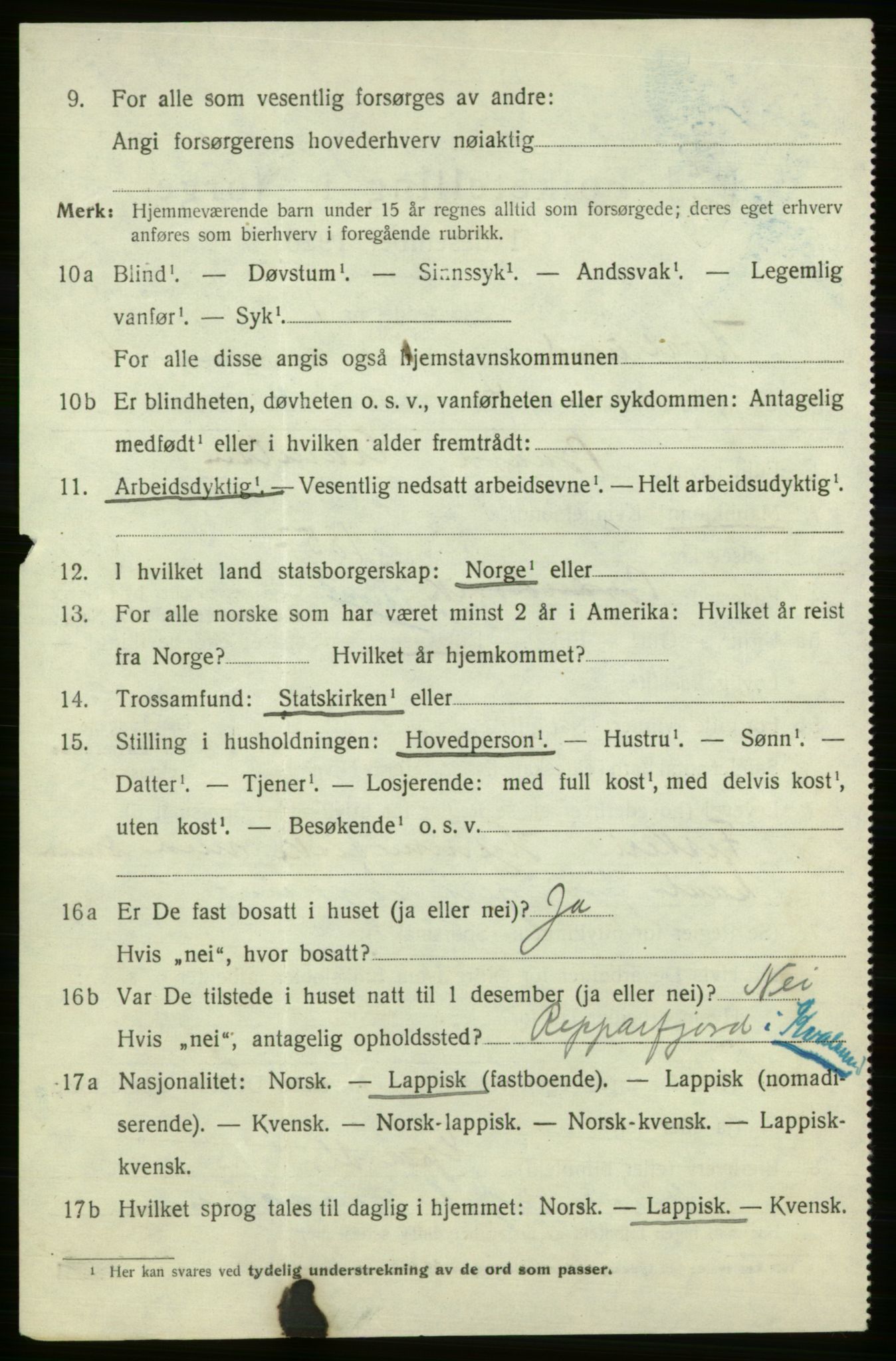 SATØ, Folketelling 1920 for 2017 Kvalsund herred, 1920, s. 2029