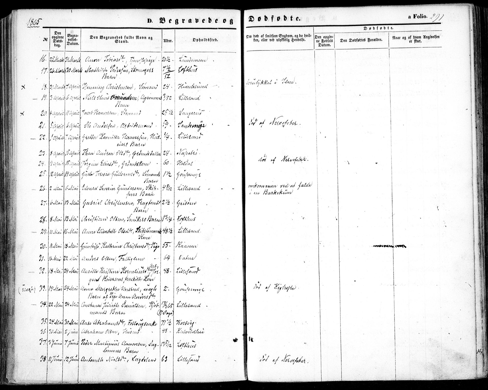 Vestre Moland sokneprestkontor, SAK/1111-0046/F/Fa/Fab/L0007: Ministerialbok nr. A 7, 1859-1872, s. 291