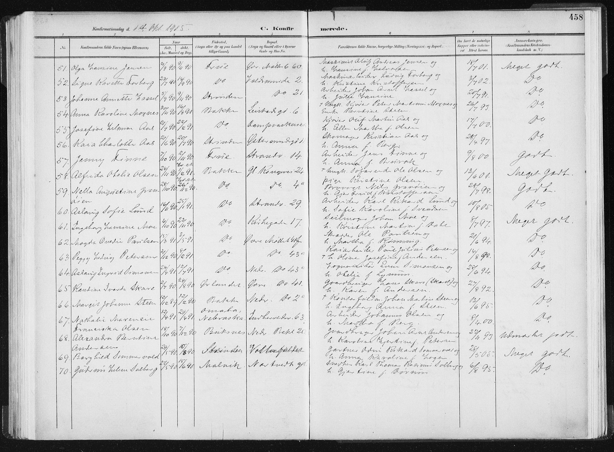 Ministerialprotokoller, klokkerbøker og fødselsregistre - Sør-Trøndelag, AV/SAT-A-1456/604/L0200: Ministerialbok nr. 604A20II, 1901-1908, s. 458