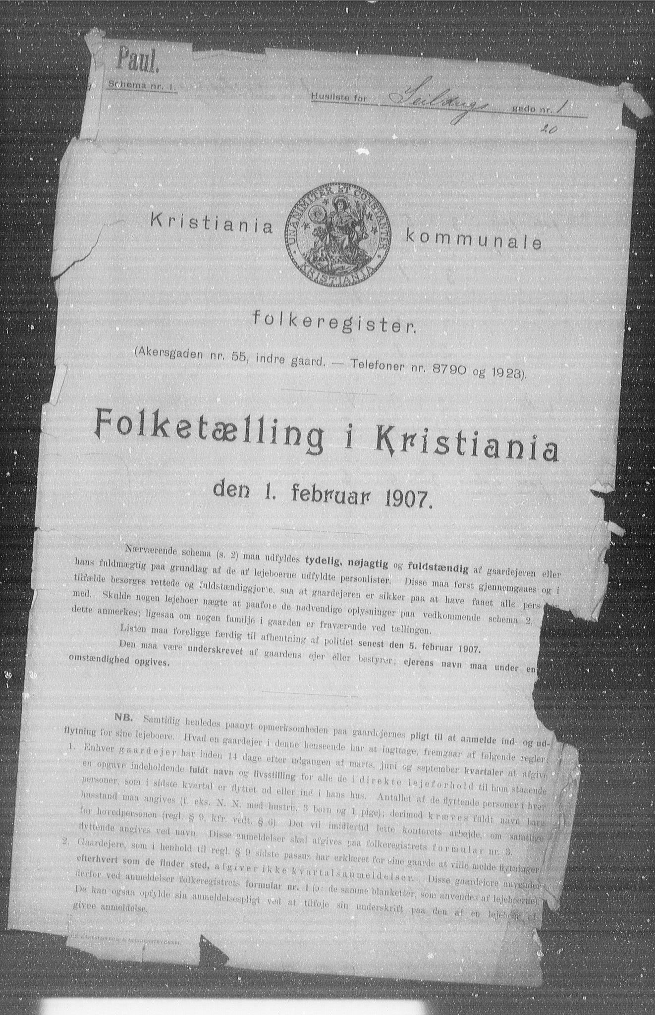OBA, Kommunal folketelling 1.2.1907 for Kristiania kjøpstad, 1907, s. 47894