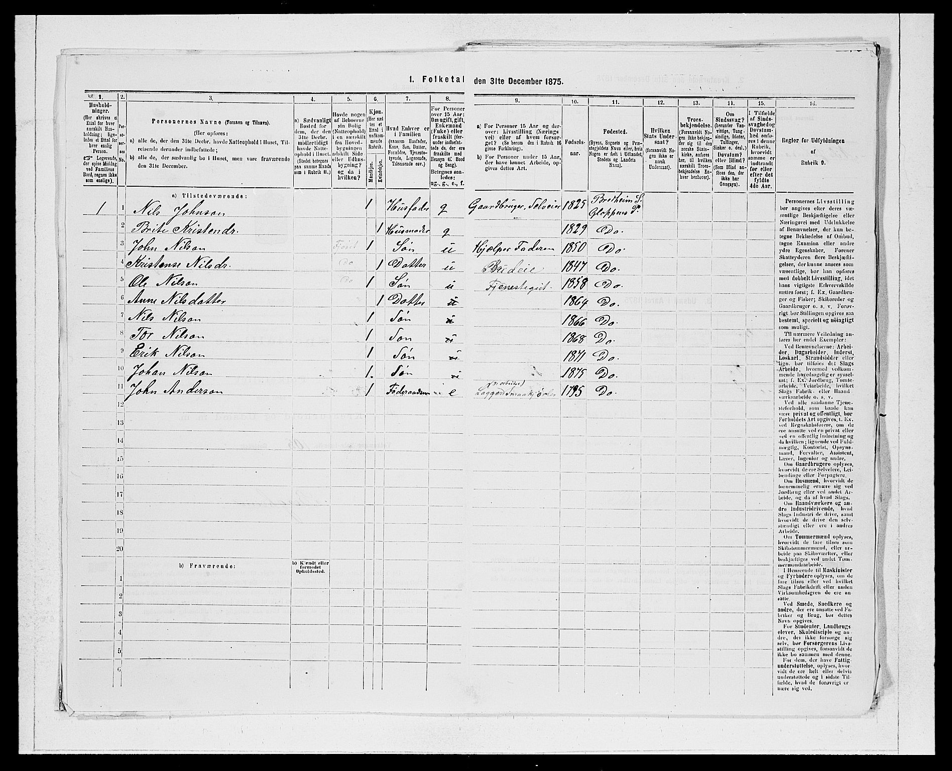 SAB, Folketelling 1875 for 1445P Gloppen prestegjeld, 1875, s. 1304