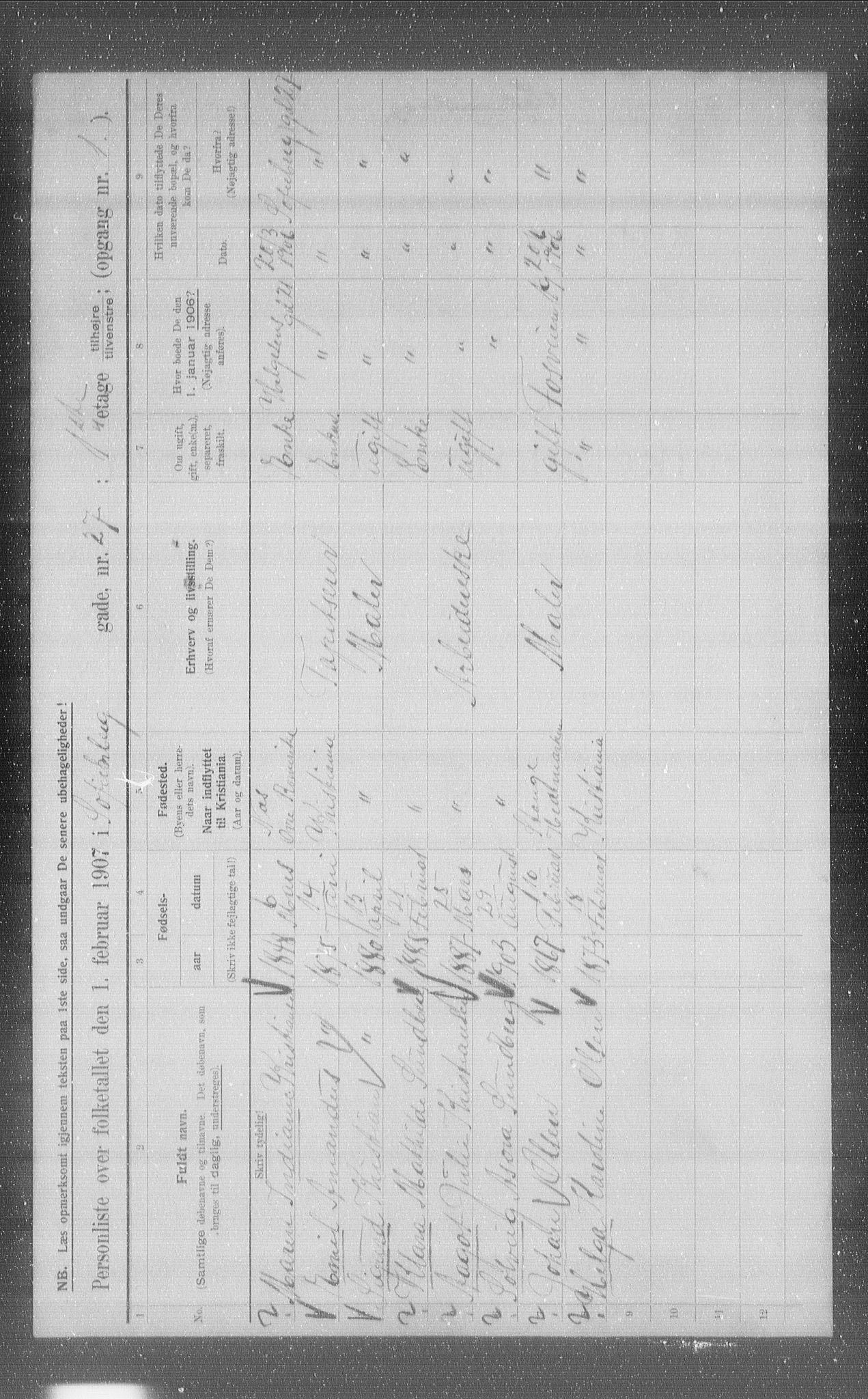 OBA, Kommunal folketelling 1.2.1907 for Kristiania kjøpstad, 1907, s. 50274