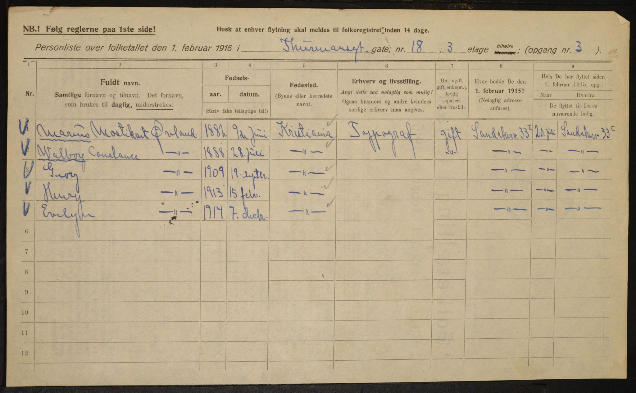 OBA, Kommunal folketelling 1.2.1916 for Kristiania, 1916, s. 114600