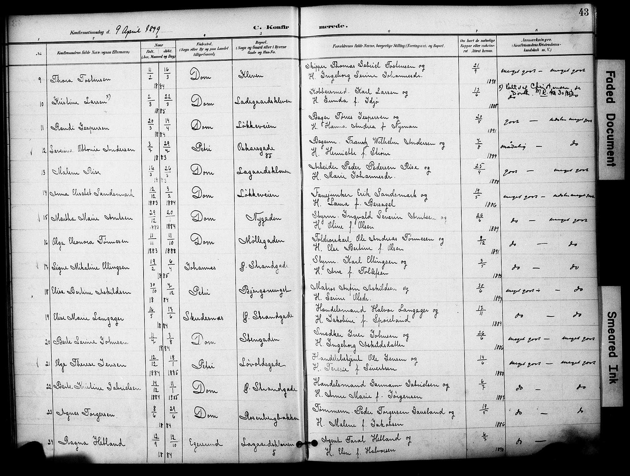 Domkirken sokneprestkontor, AV/SAST-A-101812/001/30/30BA/L0031: Ministerialbok nr. A 30, 1896-1916, s. 43