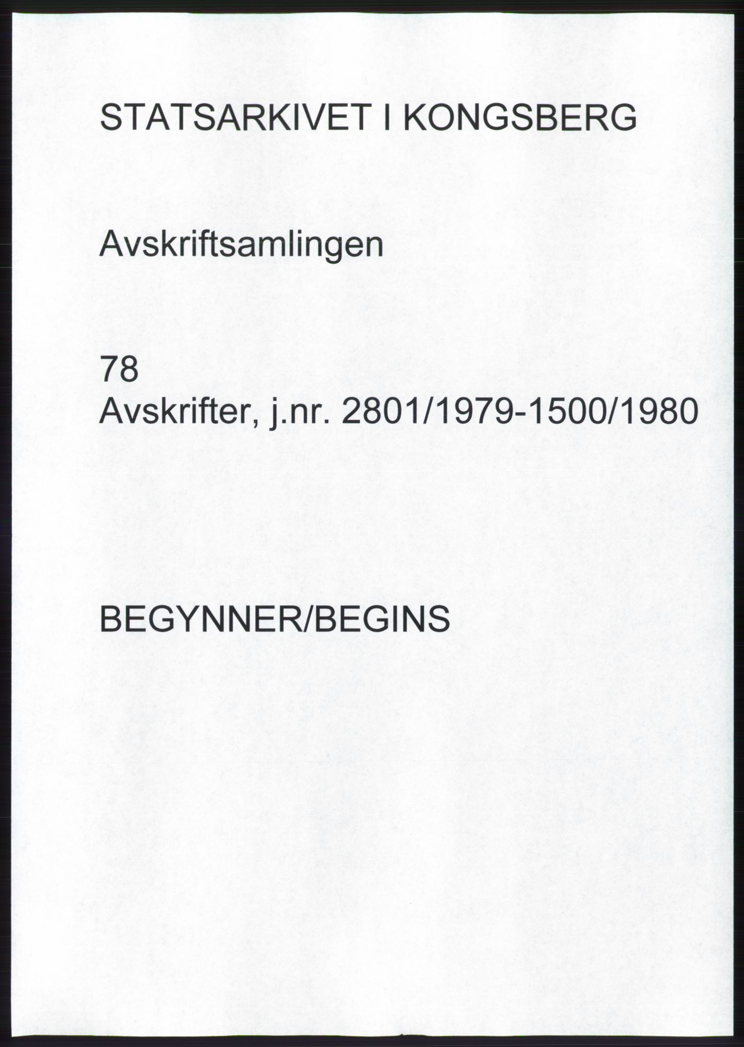 Statsarkivet i Kongsberg, AV/SAKO-A-0001, 1979-1980, s. 1