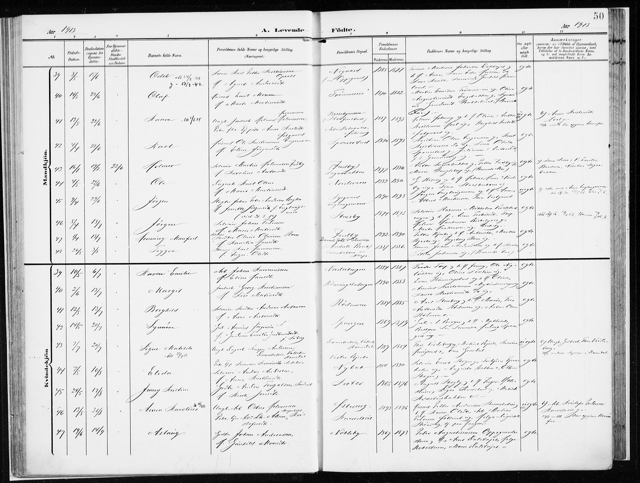 Løten prestekontor, AV/SAH-PREST-022/K/Ka/L0011: Ministerialbok nr. 11, 1908-1917, s. 50
