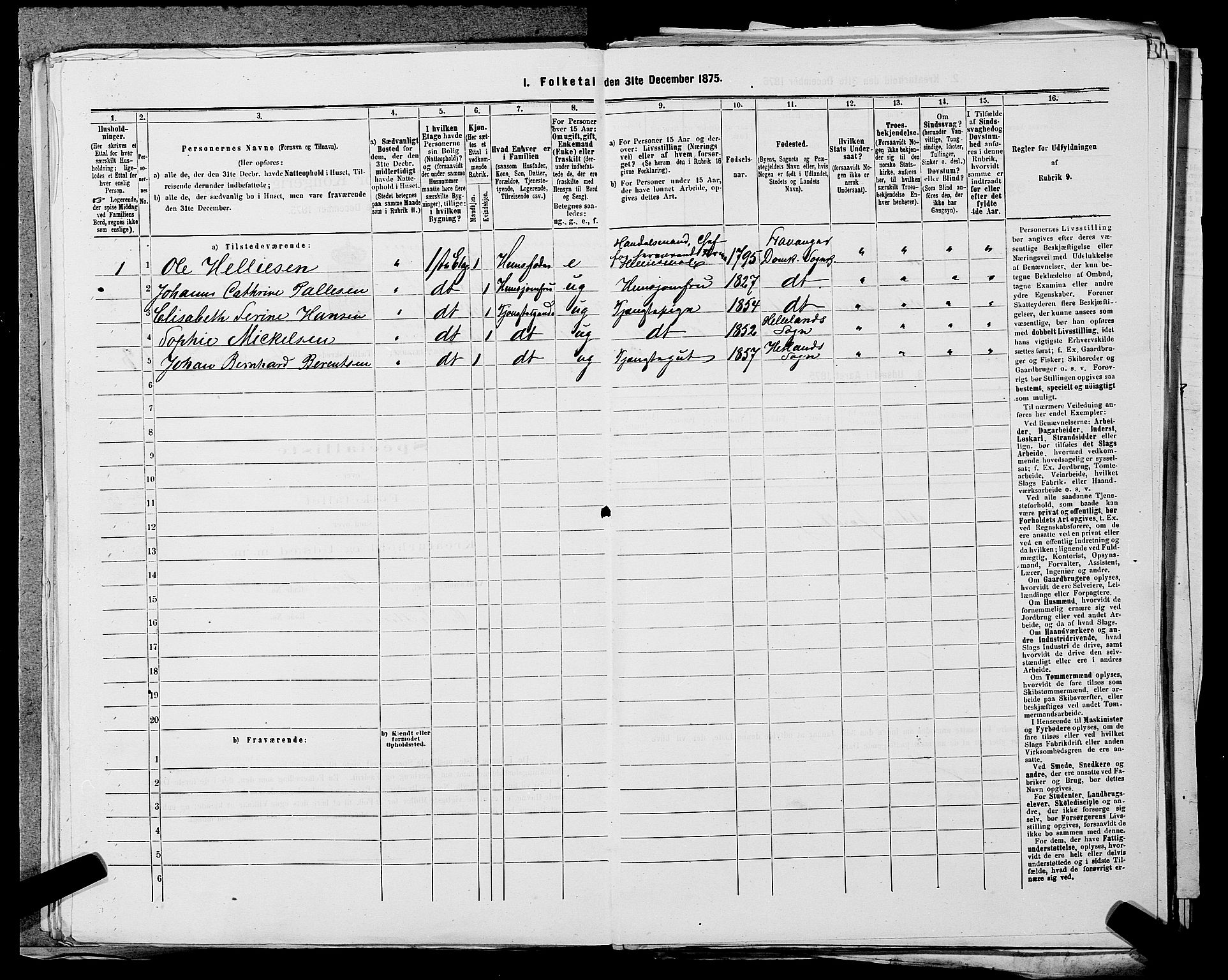 SAST, Folketelling 1875 for 1103 Stavanger kjøpstad, 1875, s. 791