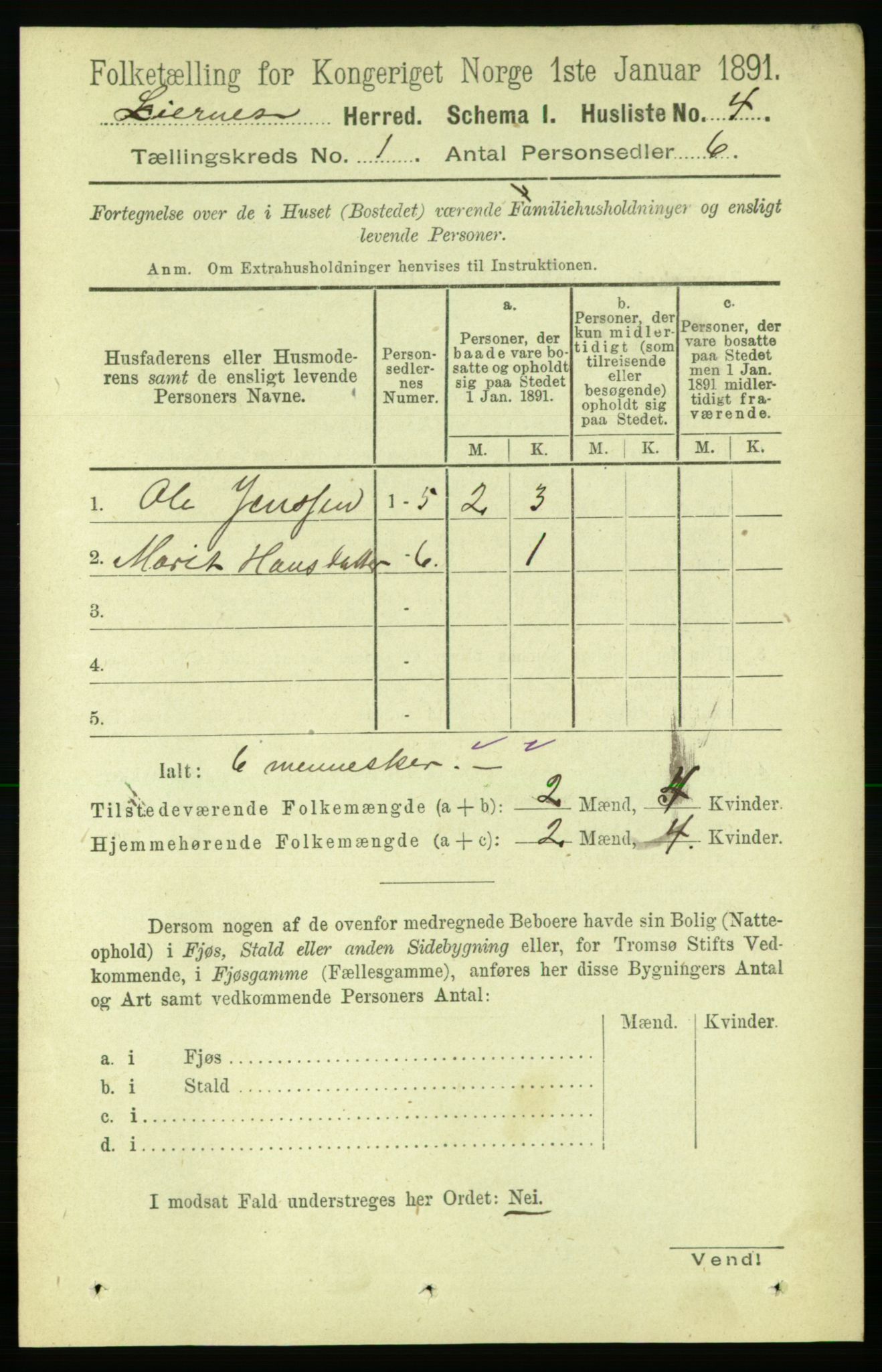 RA, Folketelling 1891 for 1737 Lierne herred, 1891, s. 19