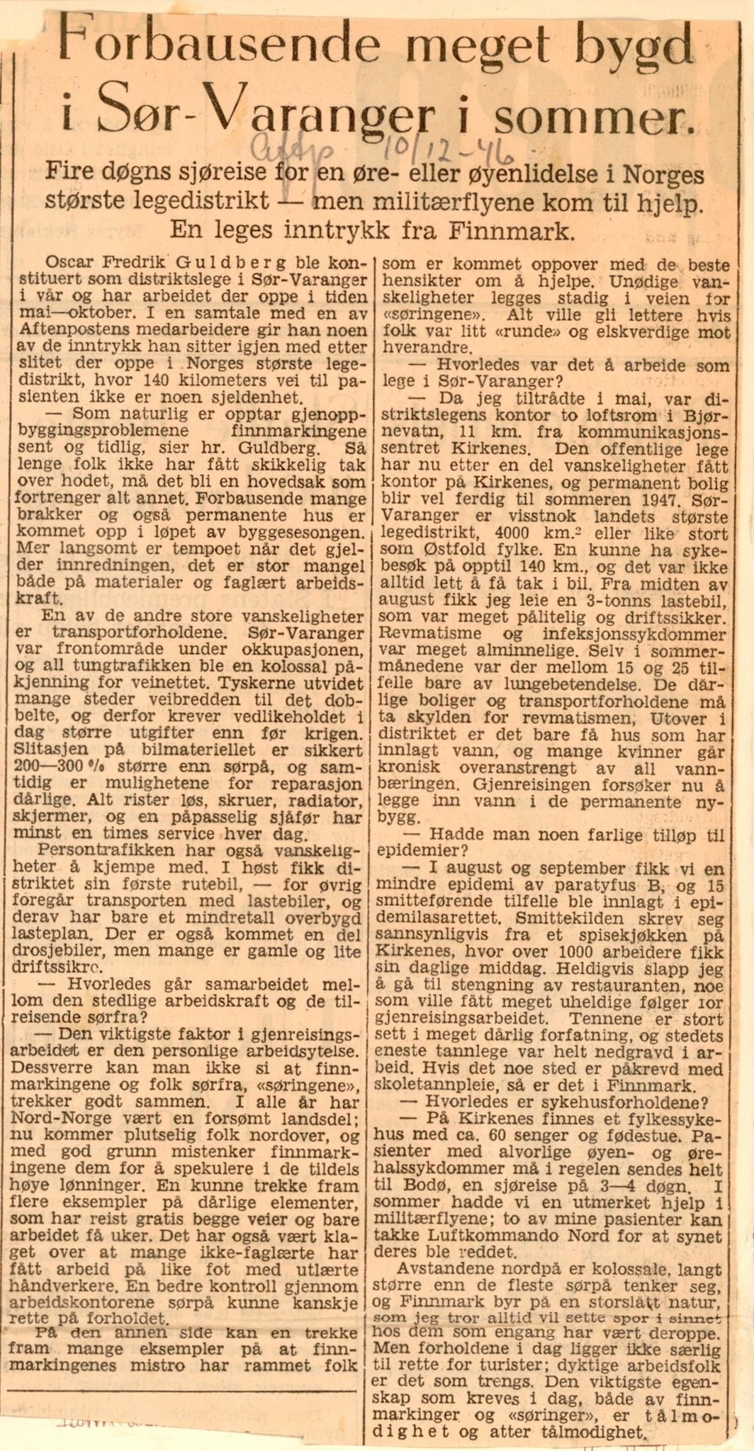 Finnmarkskontorets presse- og opplysningsarkiv , FMFB/A-1198/E/L0003/0012/0003: I Nord-Troms og Finnmark - generelt  / Generelt, 1946-1948