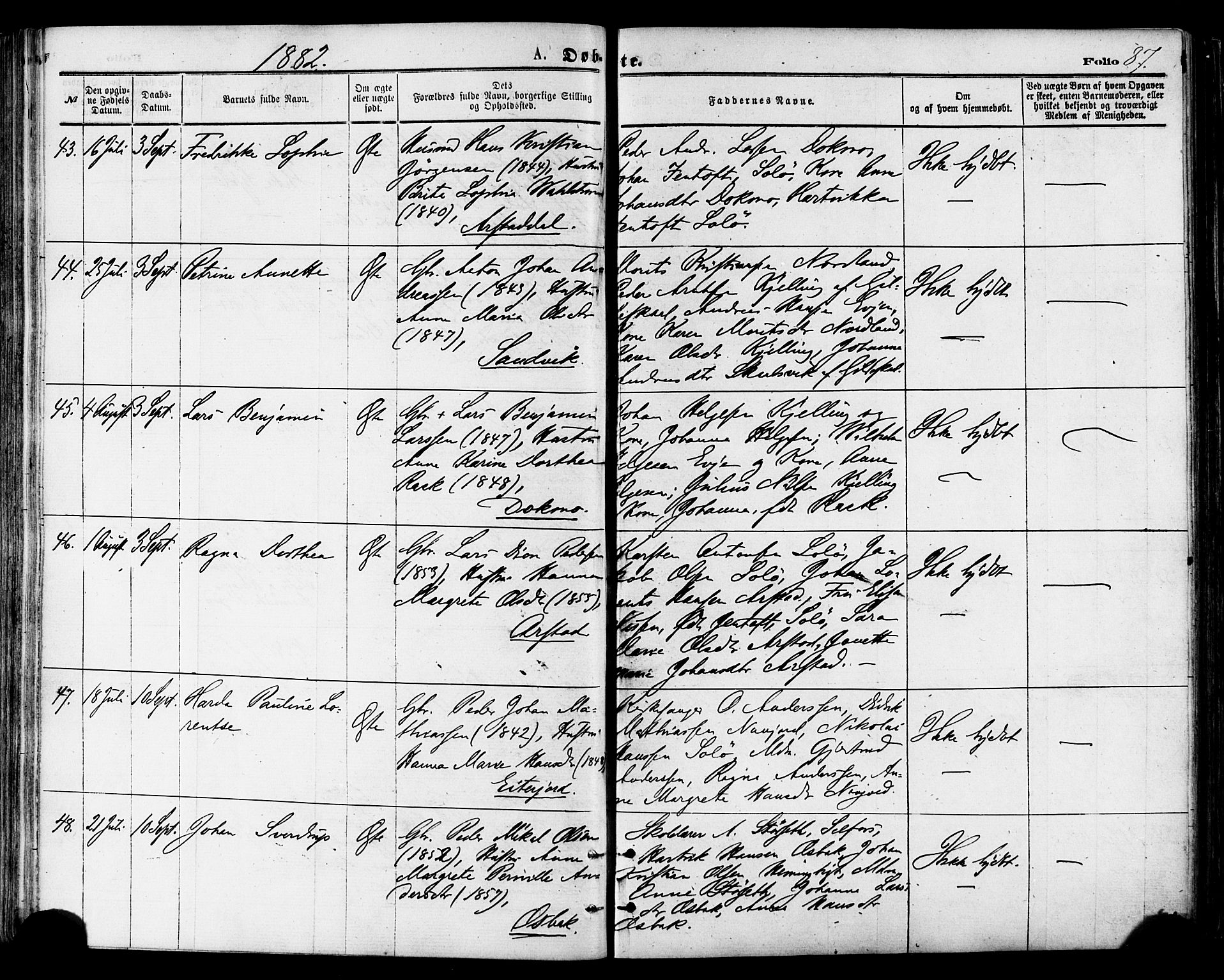 Ministerialprotokoller, klokkerbøker og fødselsregistre - Nordland, AV/SAT-A-1459/846/L0645: Ministerialbok nr. 846A03, 1872-1886, s. 87